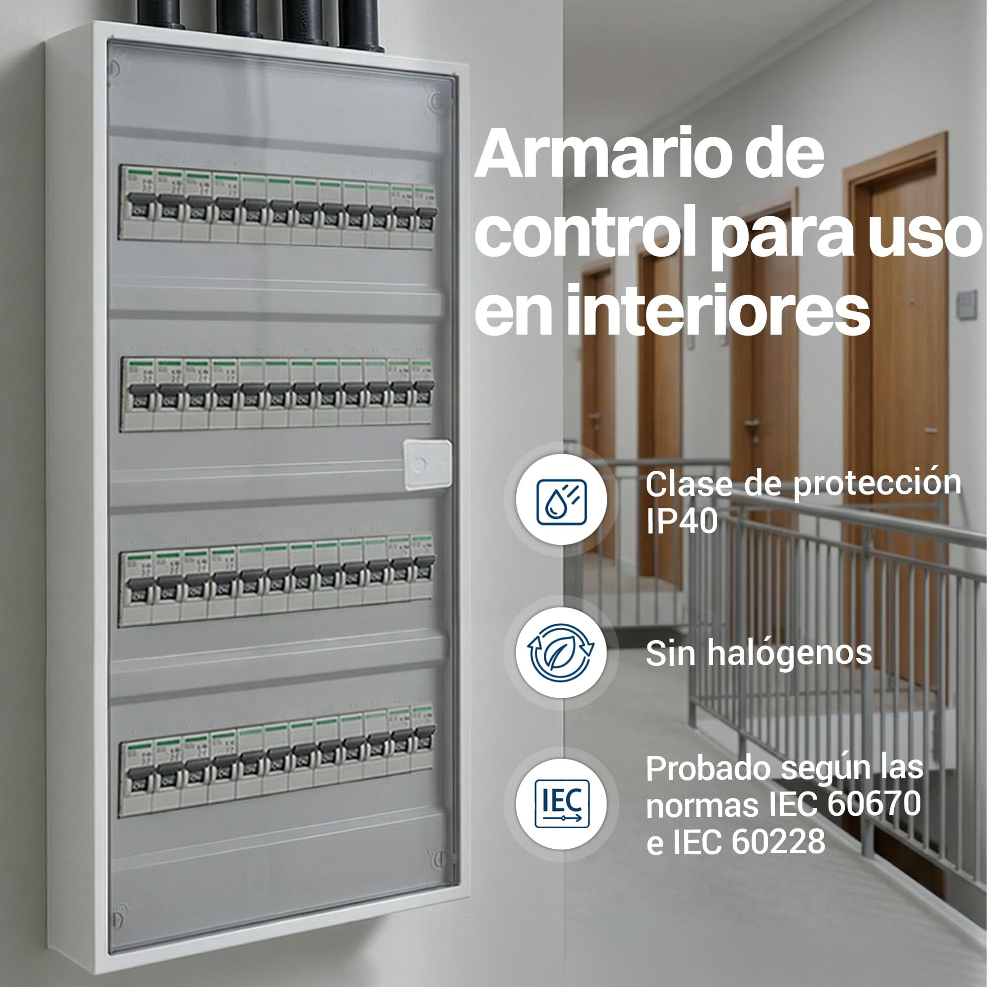 Intratec ALPHA Cuadro eléctrico de superficie 4 filas – Caja de distribución para 48 módulos con puerta transparente – Envolvente eléctrica con carril DIN para hogar y profesional – 650 x 310 x 96 mm