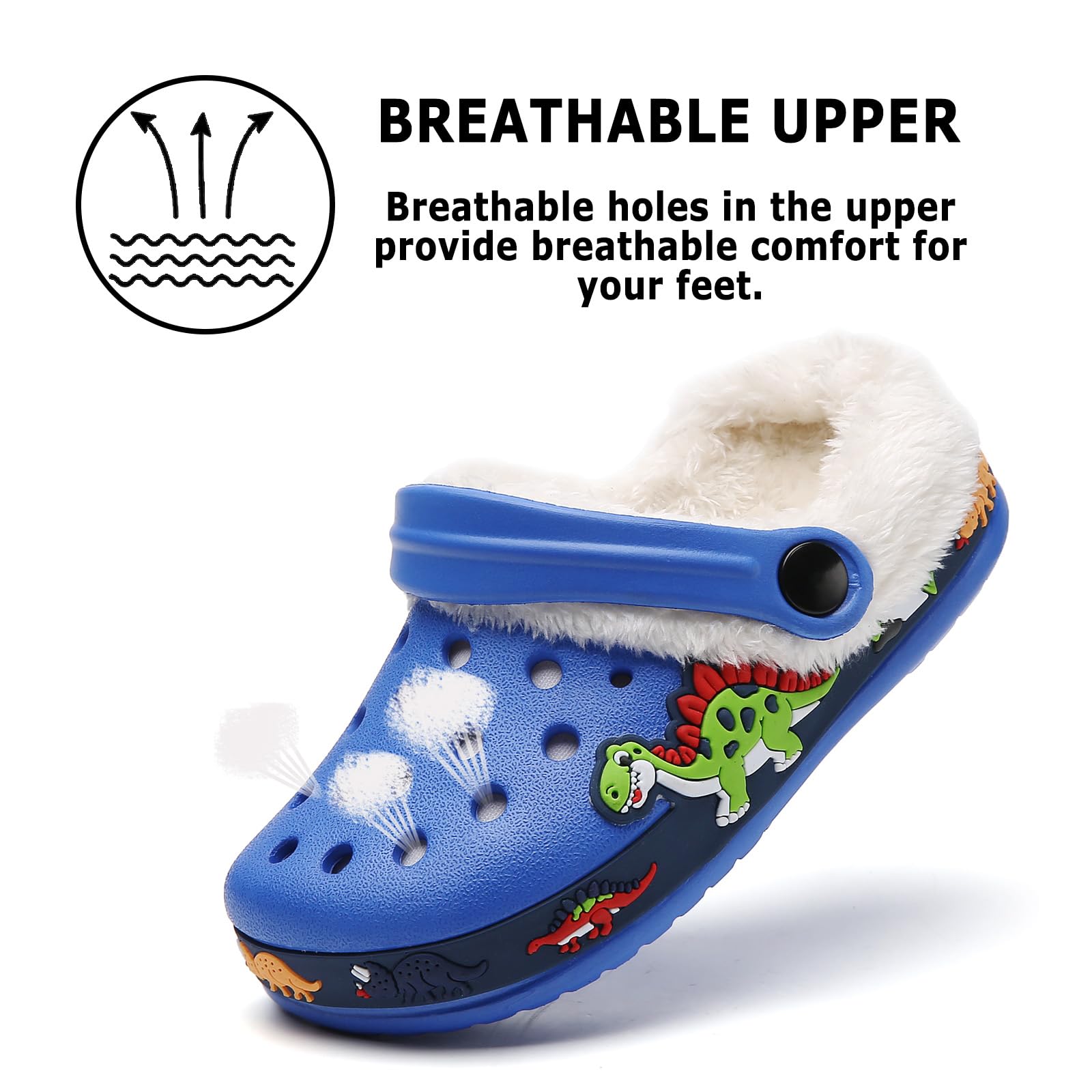 FLIOZY Kinder Zoccoli Invernali Warme Gefüttert Weichem Rutschfeste Gartenschuh Jungen Plüsch Pantoffeln Licht Hausschuhe Indoor Outdoor, Cotone Blu Royal, 30 EU