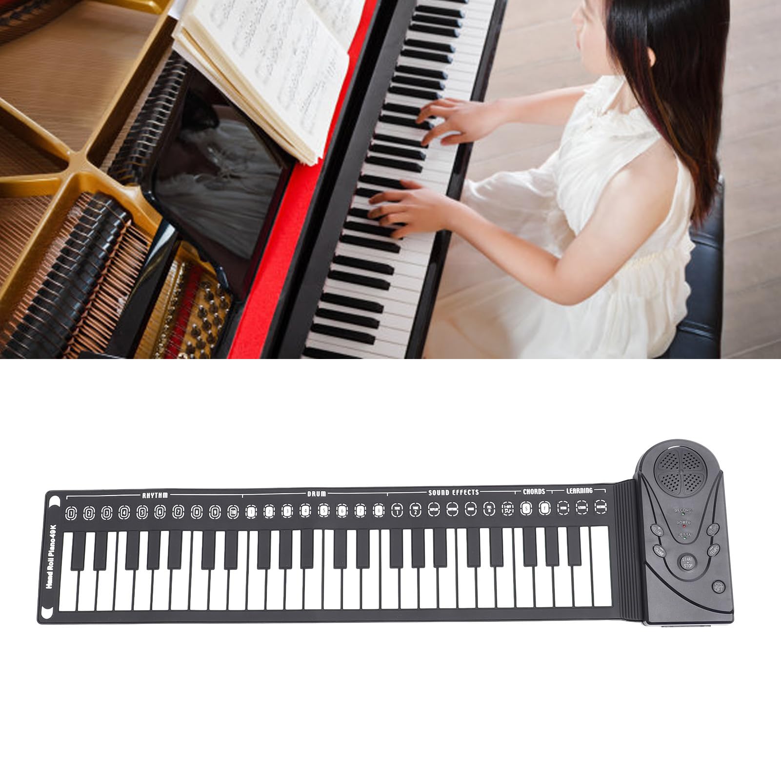 Pianoforte a tastiera avvolgibile, 49 tasti Tastiera flessibile in silicone per pianoforte con registrazione, portatile elettronico mano rotolo pianoforte con altoparlante
