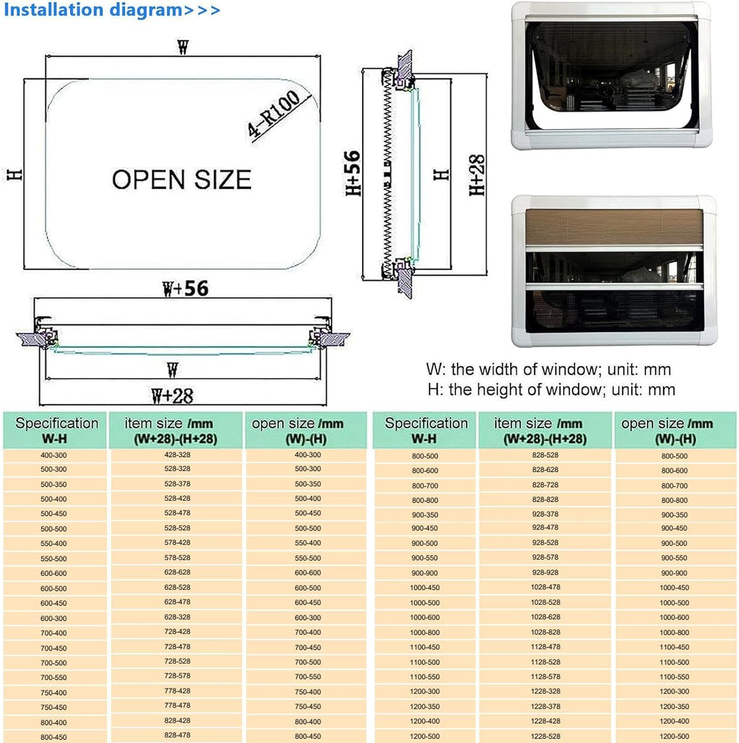 Aluminum Alloy Frame RV Exit Window, Tinted Acrylic Pane, Rear, Compatible with RV, 1200x600mm