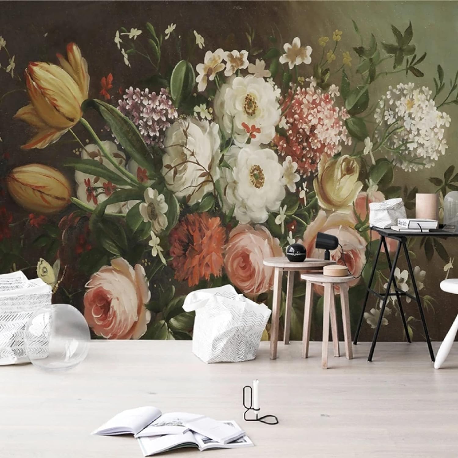Papier Peint Mural 3D étanche plantes fleurs pour fond TV et chambre