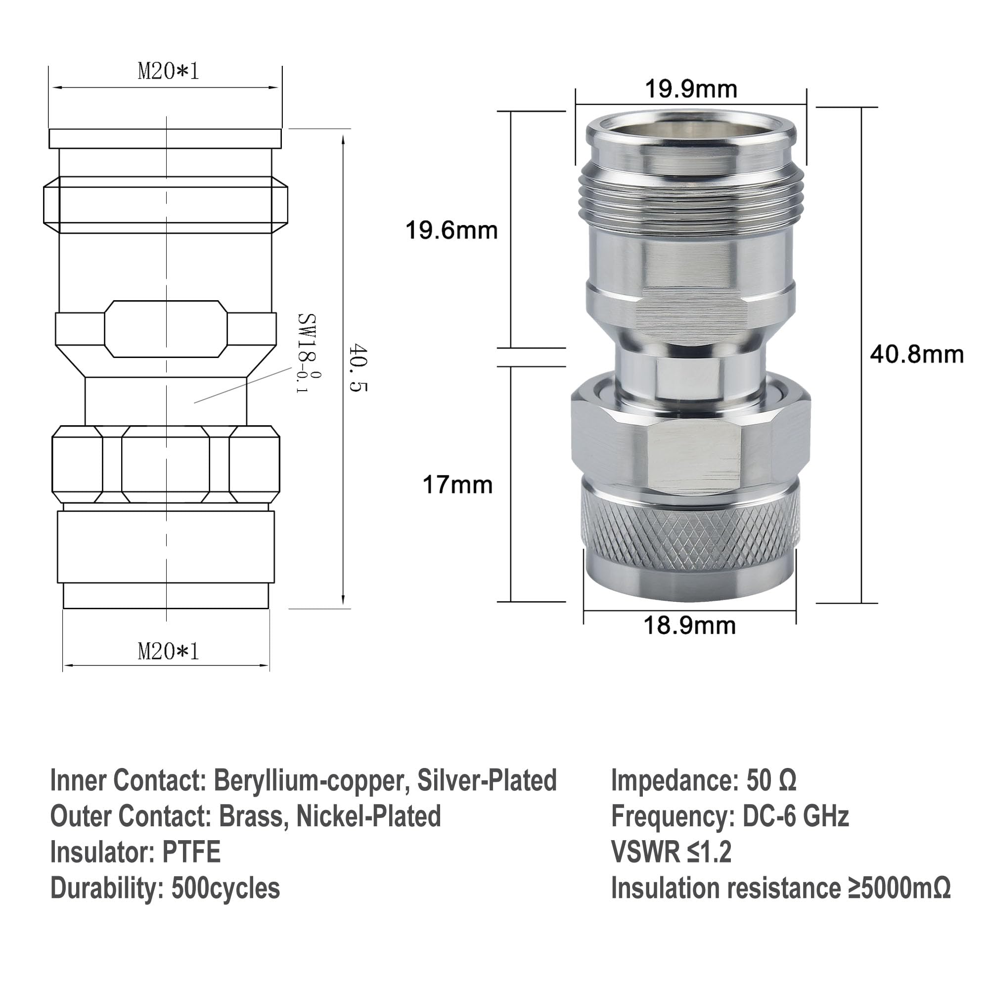 YILIANDUO 4.3/10 Mini DIN Connector Coaxial 4.3-10 Mini DIN Female to N Male Plug Connector RF Straight Adapter Low PIM Adaptor Converter - Image 2