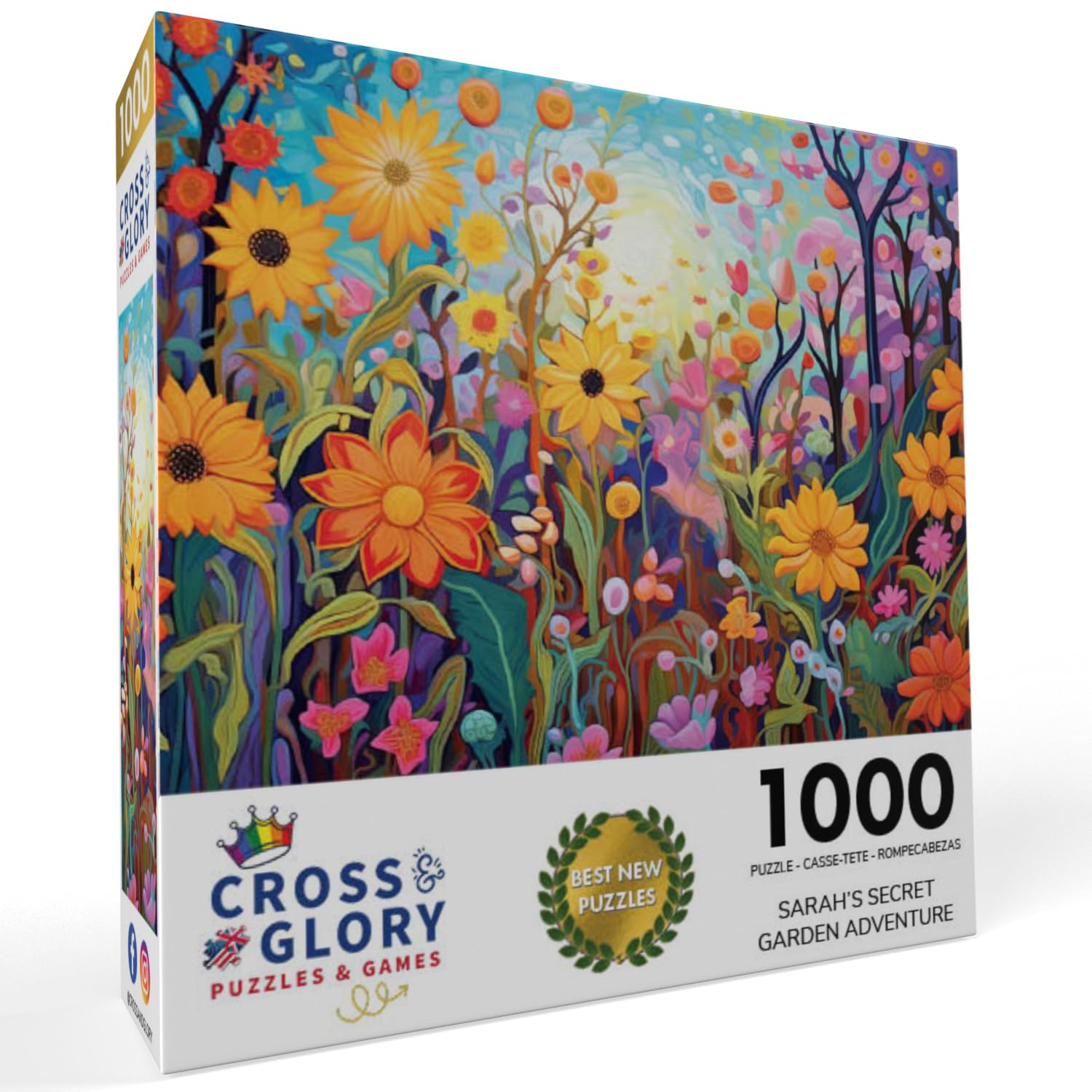 Cross & Glory - 1000 Piece Jigsaw Puzzle for Adults | Sarah's Secret Garden Adventure | Flower Garden Theme | Artistic Challenge | 20x27 Inches | Flower Puzzle