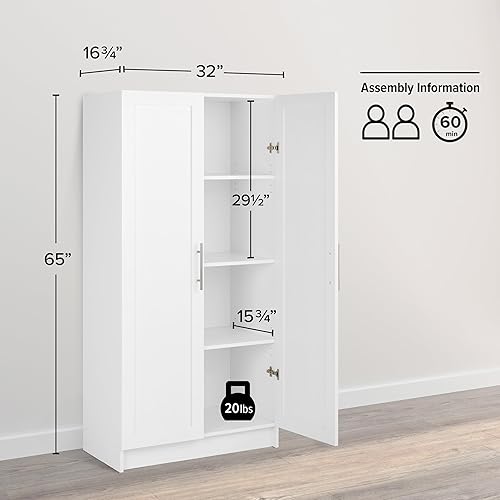 Miniatura 3 de Prepac Elite 65" Tall Storage Cabinet with Panel Doors, Double Door Wood Kitchen Pantry, Dining Room Cupboard with 2 Adjustable and 1 Fixed Shelf