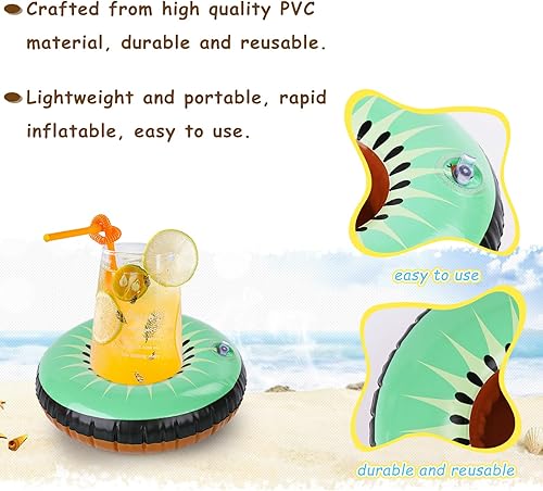 Miniatura 3 de MCPINKY 12 flotadores de bebidas para piscina, soporte inflable para bebidas, flotadores de bebidas para piscina, posavasos flotantes inflables para