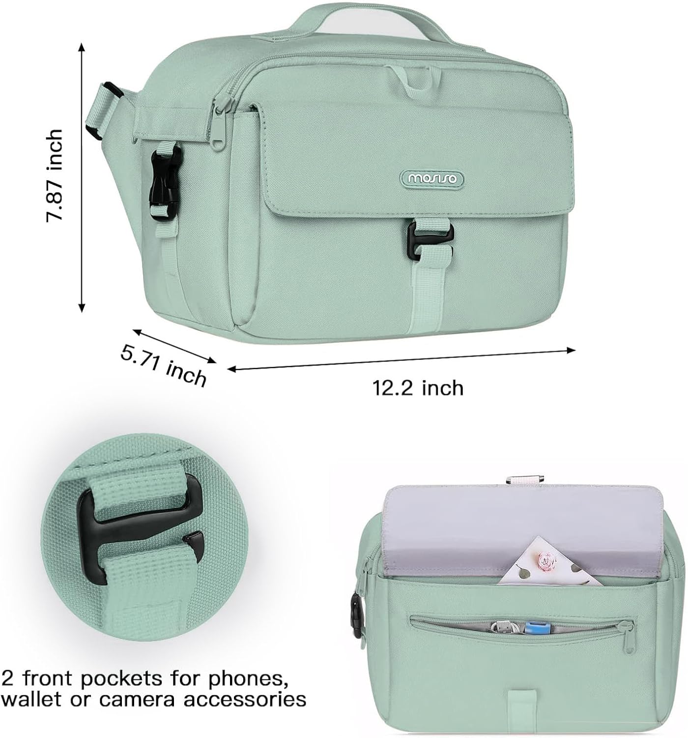 MOSISO Camera Shoulder Bag Case Crossbody Sling Purse, DSLR/SLR/Mirrorless Compact Padded Photography Handbag with Rain Cover Compatible with Canon/Nikon/Sony Cameras and Lenses, Antique Green