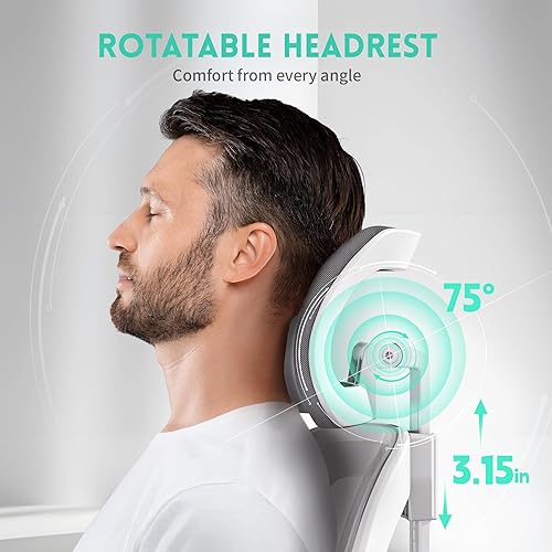 Miniatura 3 de Silla de oficina ergonómica, soporte lumbar ajustable y reposacabezas giratorio, reposabrazos abatibles de 90, silla de escritorio de malla