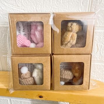 Bear with Card & Gift Box Mini Soft Toys Bear Plush Toys in Gift Box Bear in a Box Mini Plush Figures Funny Positive Gifts for Christmas Party Baby Shower