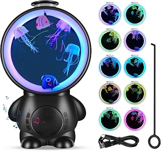 Jellyfish Lamp, 10-Color Changing Jellyfish Aquarium Light with BT Speaker & 14 White Noise, Mood Lamp for Home, Office & Bedroom Decor, Gifts for Kids Teens Girls Boys Adults(Black)