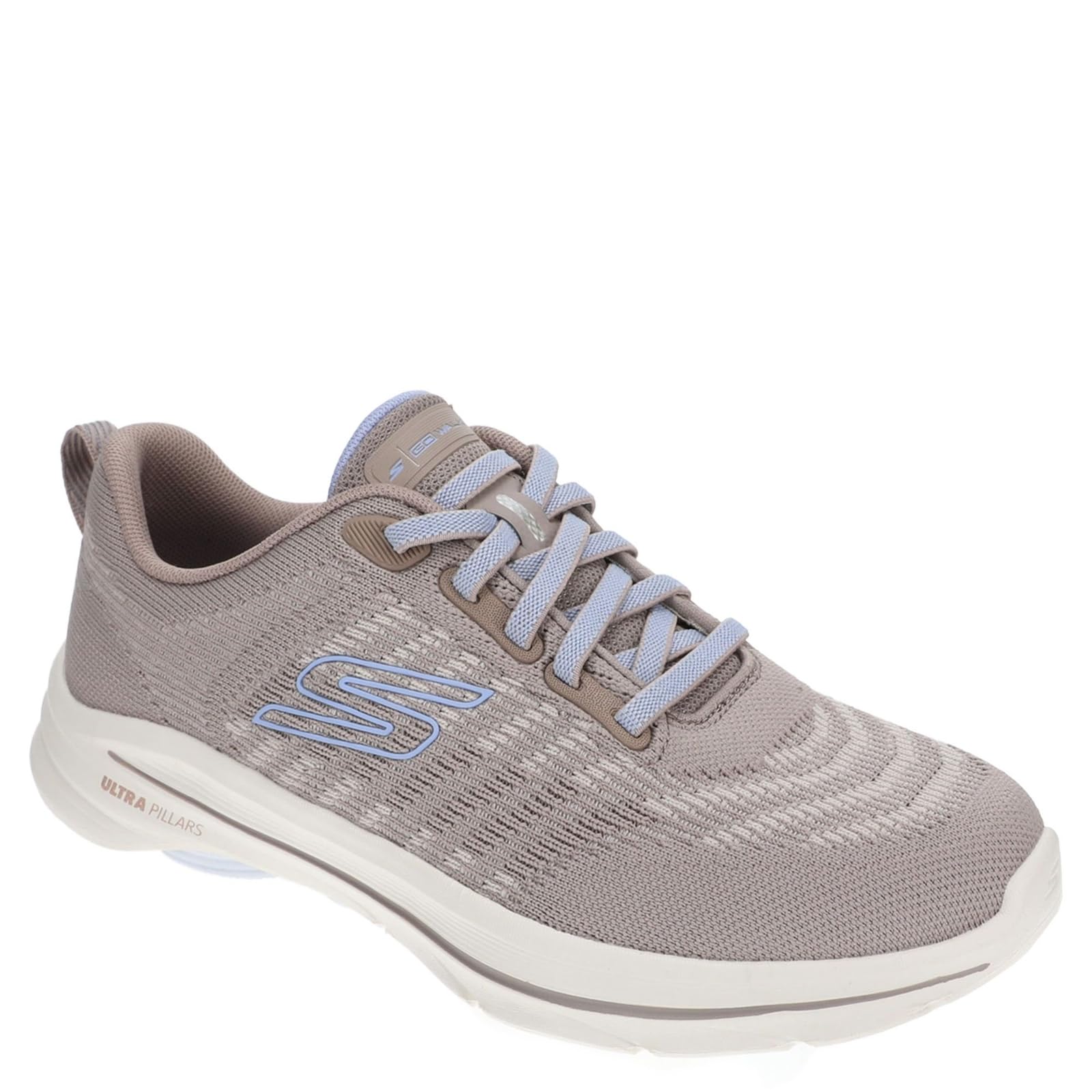 Skechers Women's Go Walk 8 Britt Sneaker, Taupe Textile/Blue Trim, 5.5 UK
