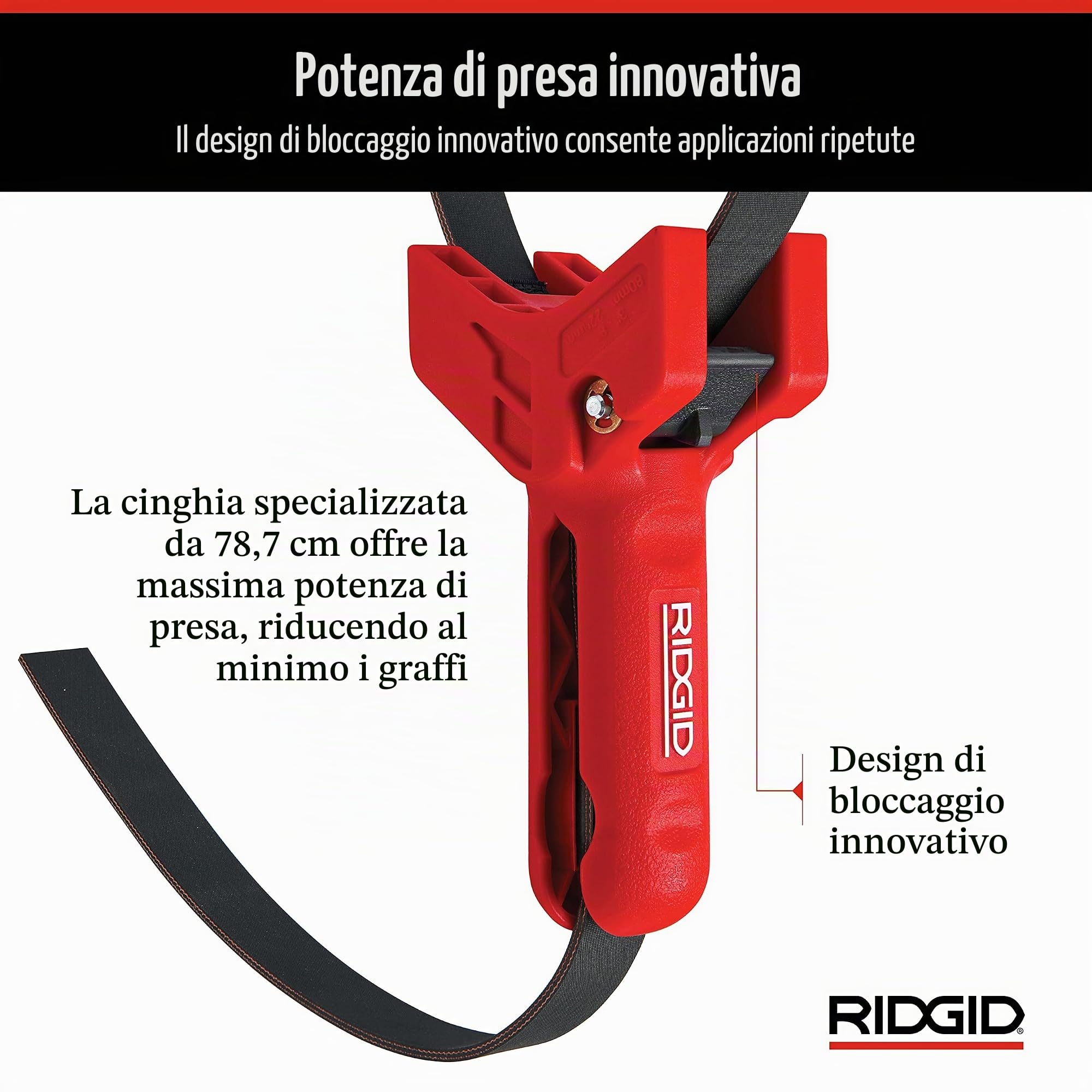RIDGID 42478 Maniglia per tubo STRAPLOCK, giratubi a nastro da 7,5 cm a 20 cm