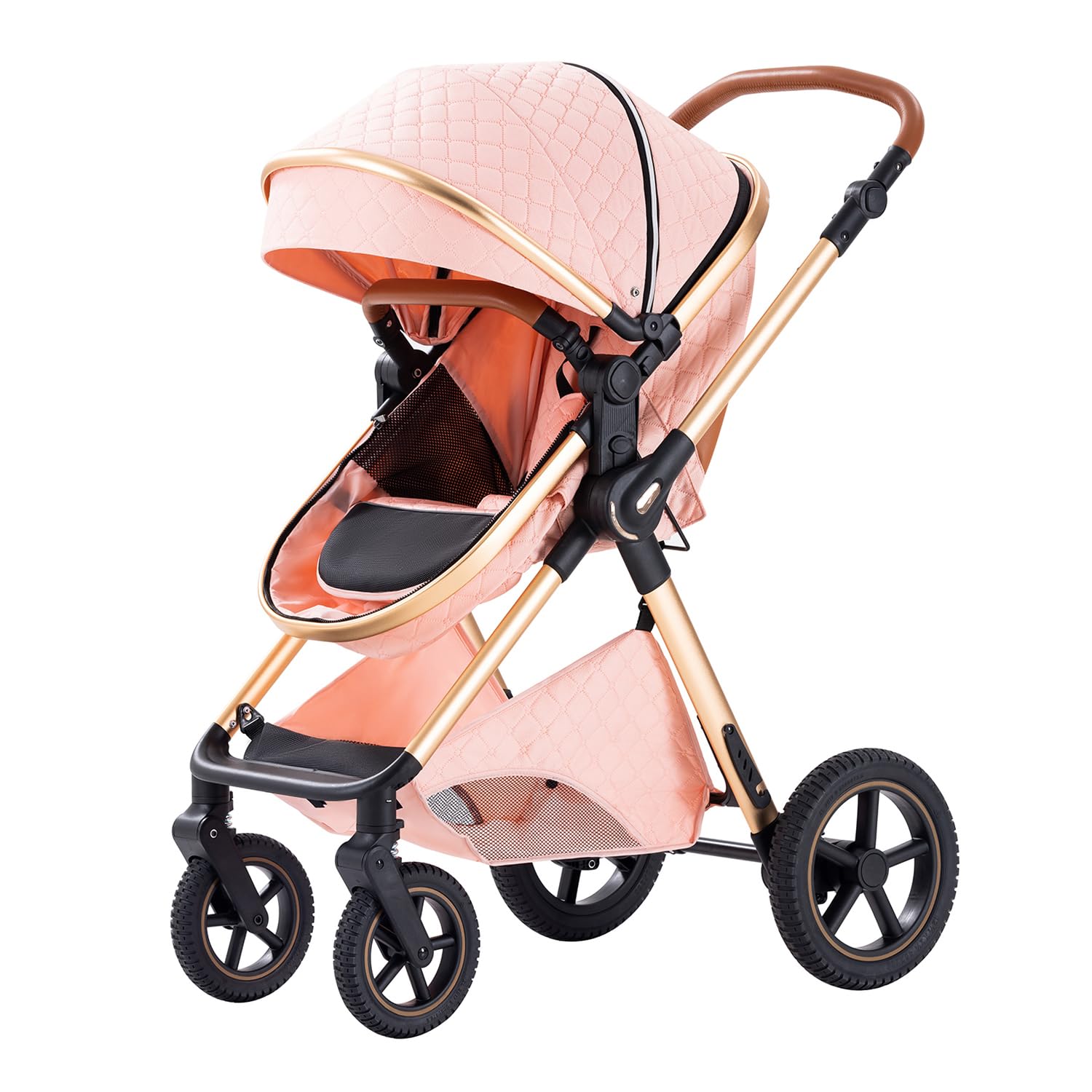 BEBBY Kinderwagen 3 in 1,Kinderwagen Buggy Mit Babyschale,Mit Höhenverstellbarer buggy Komplettset Faltbare tragbare,Buggys Mit Aluminiumrahmen für Neugeborene 0 bis 3 Jahre (Pink-6, H2)