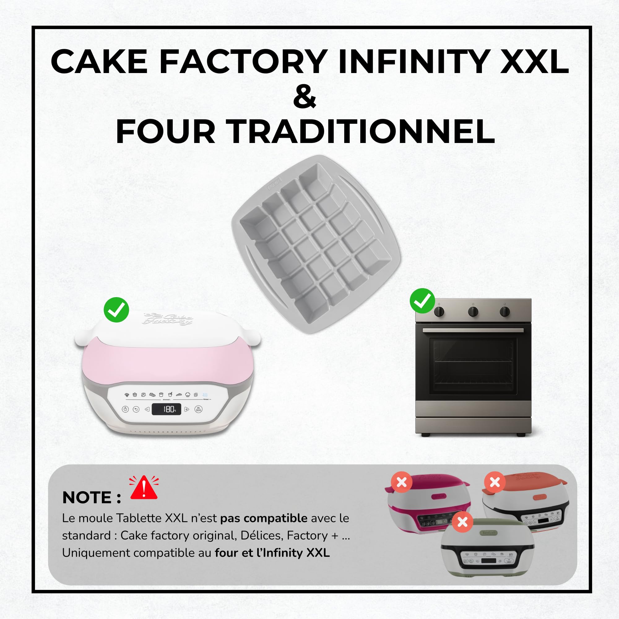 AKENZ - Molde de silicona para tableta de chocolate XXL – Cubo cuadrado pastel y pastel | Silicona platinium LFGB sin BPA, antiadherente, compatible con Cake Factory Infinity XXL + eBOOK incluido