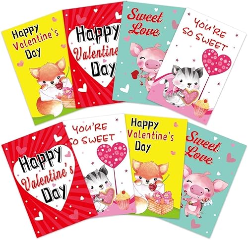 Miniatura 3 de FANCY LAND Tarjetas de San Valentín para niños, 24 mini tarjetas de animales con sobres, regalo de intercambio de aula, suministros para fiestas