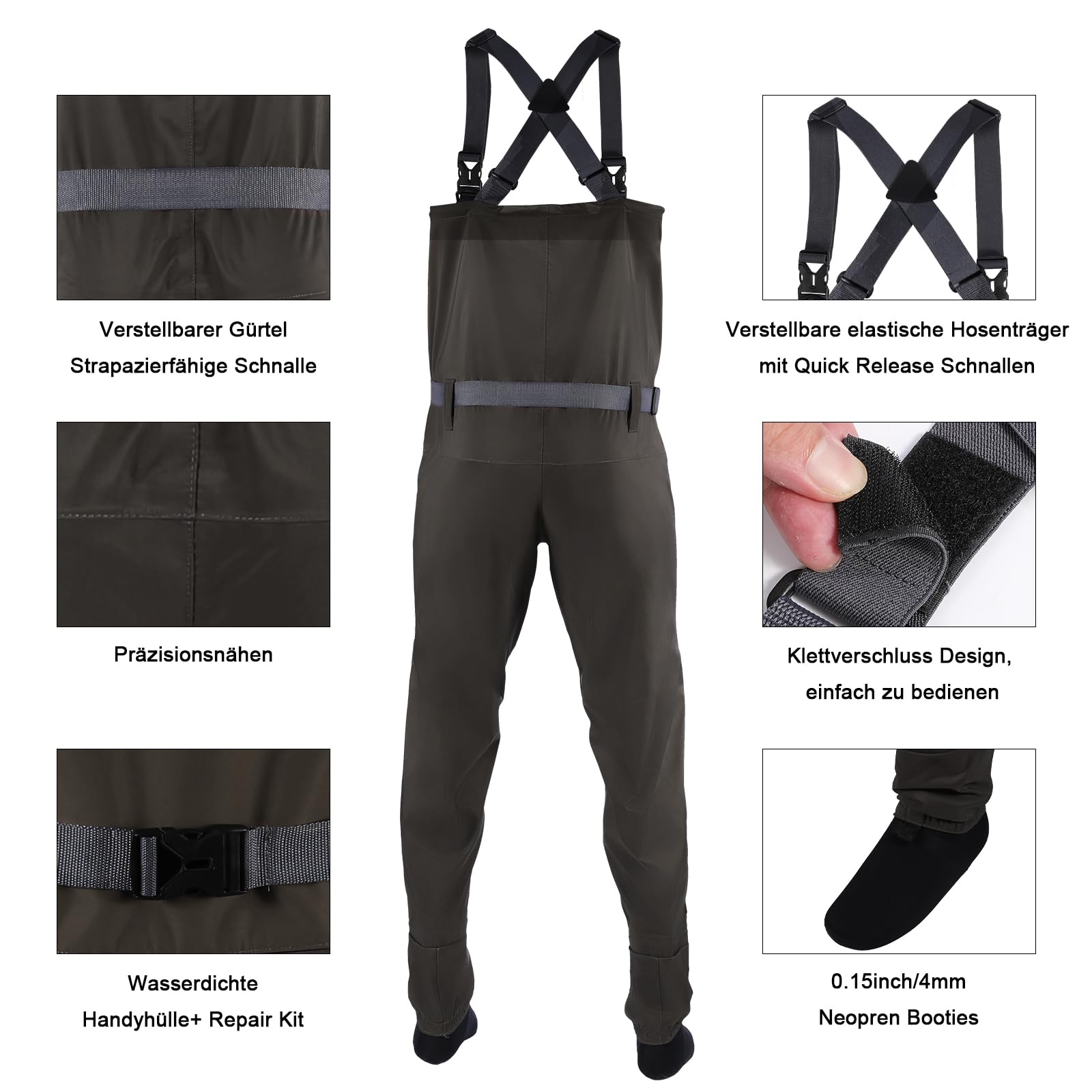 WIN.MAX Fishing Waders, Breathable Stocking Foot Waterproof Wader, Angelbekleidung Fliegenfischen Erschwingliche… (XXL)
