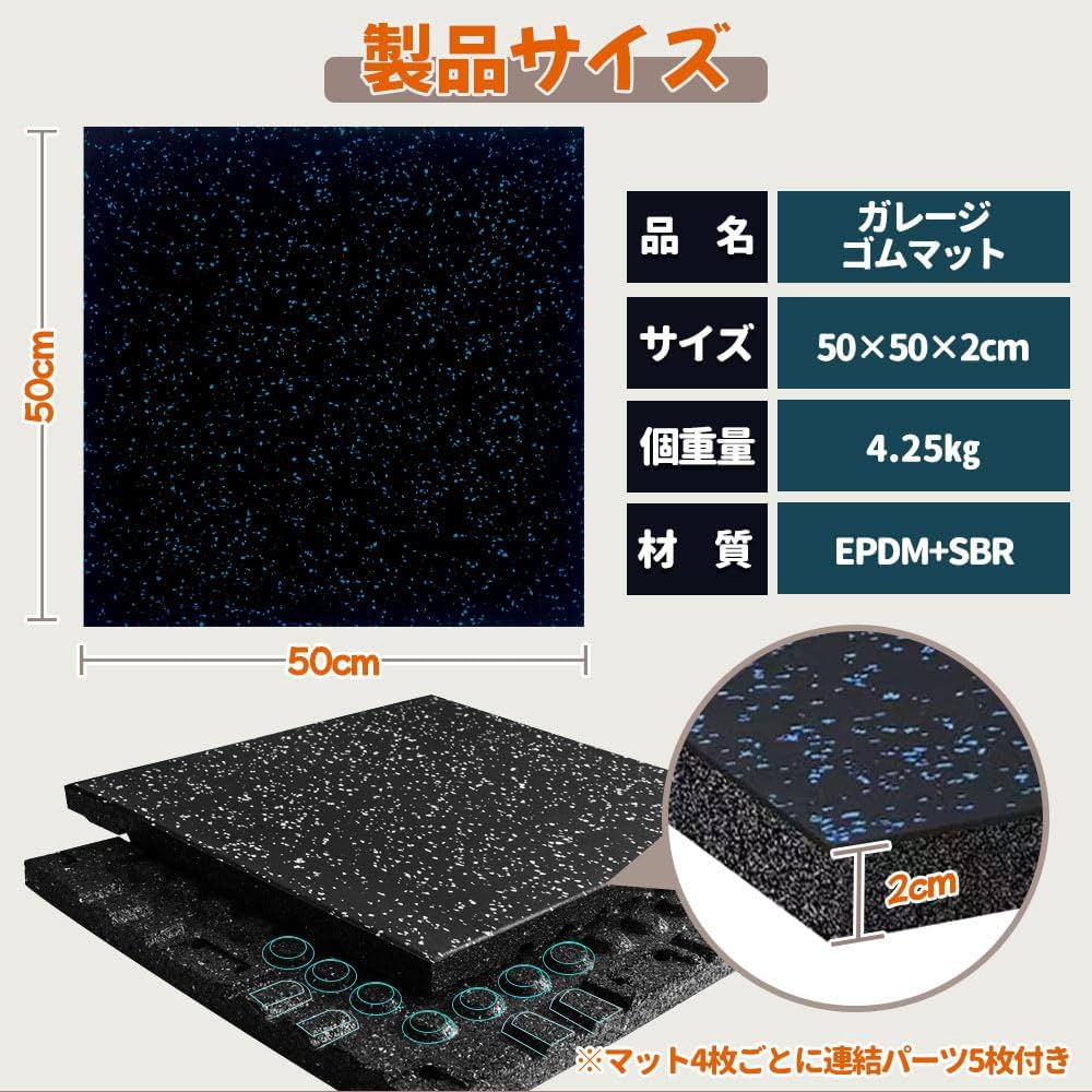 ジム用マット 11枚セット 50cm x 50cm 20mm 楽天市場】ジムマット 白チップ 2cm厚 4枚組 ジョイント付き