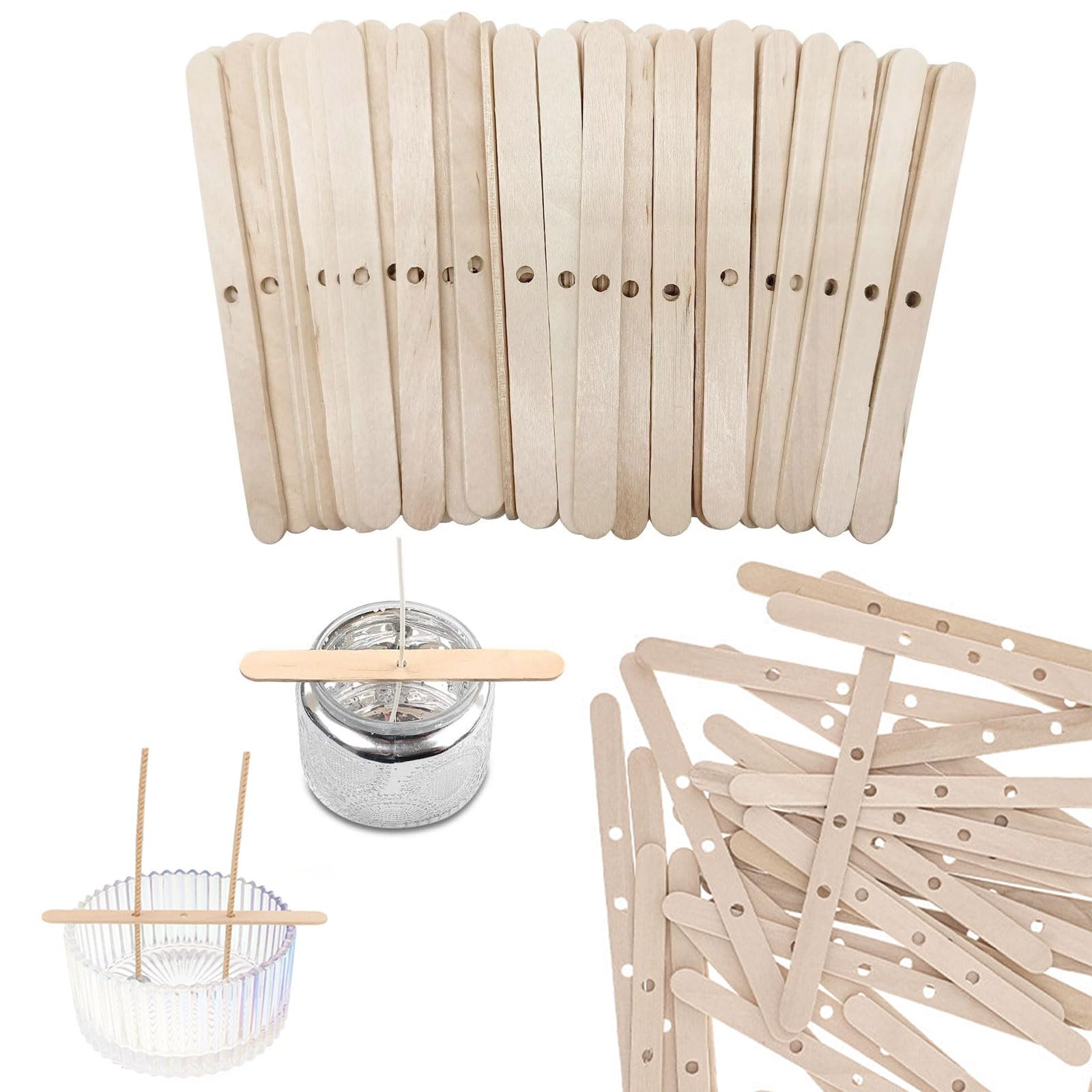 ALLAVA Pack of 120 Wooden Wick Holders, Includes 20 Pieces 3 Holes Candle Wick Holder, Wick Centring Device for Candles for DIY, Candle Core Holder