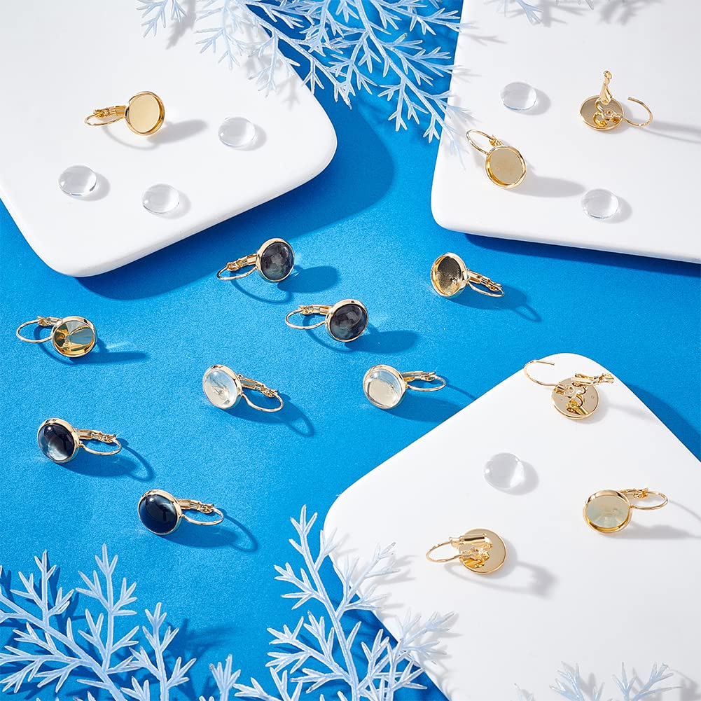 Honeyhandy 304 Stainless Steel Leverback Earring Settings, Flat Round