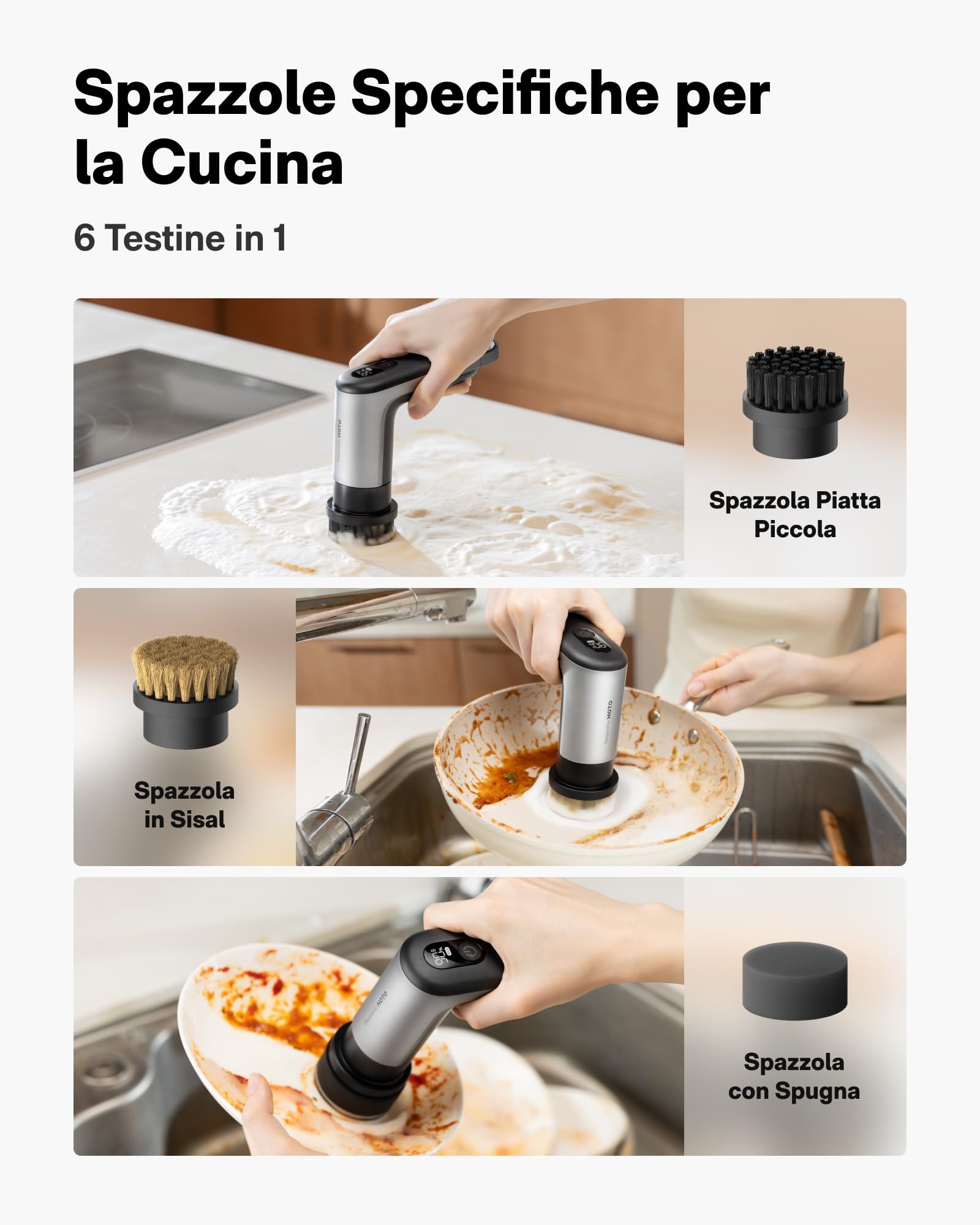 HOTO Wand™ Spazzola Elettrica per Pulizia di Fughe e Grip™ Spazzola Rotante Pulizia per Cucina, Piatti, Bango