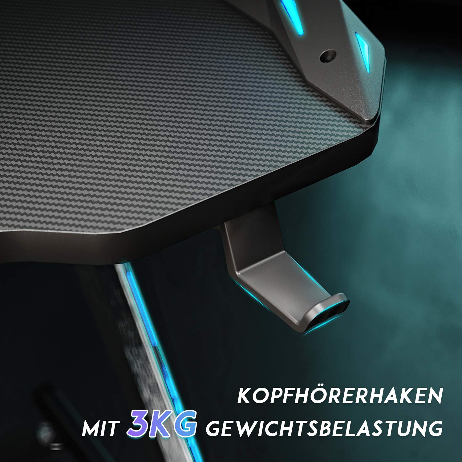 SONNI Gaming Schreibtisch mit LED, Mauspad,140cm Groß Computertisch Gaming Tisch PC Tisch Gaming Desk Schwarz