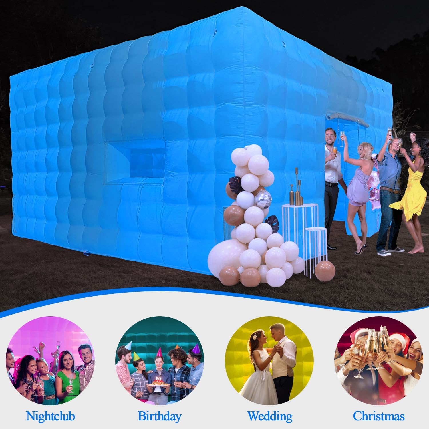 SAYOK Inflatable Party Tent 19.7'x19.7'x11.5' with LED Wall Wash Lights, Night Club Tent for Adults Wedding Birthday Backyard Party Business Events