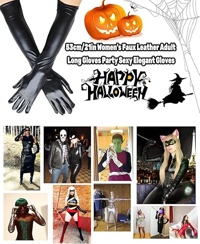 Miniatura 3 de Guantes largos elásticos para mujer, longitud del codo de 21 pulgadas, guante de cuero y satén para fiesta de ópera