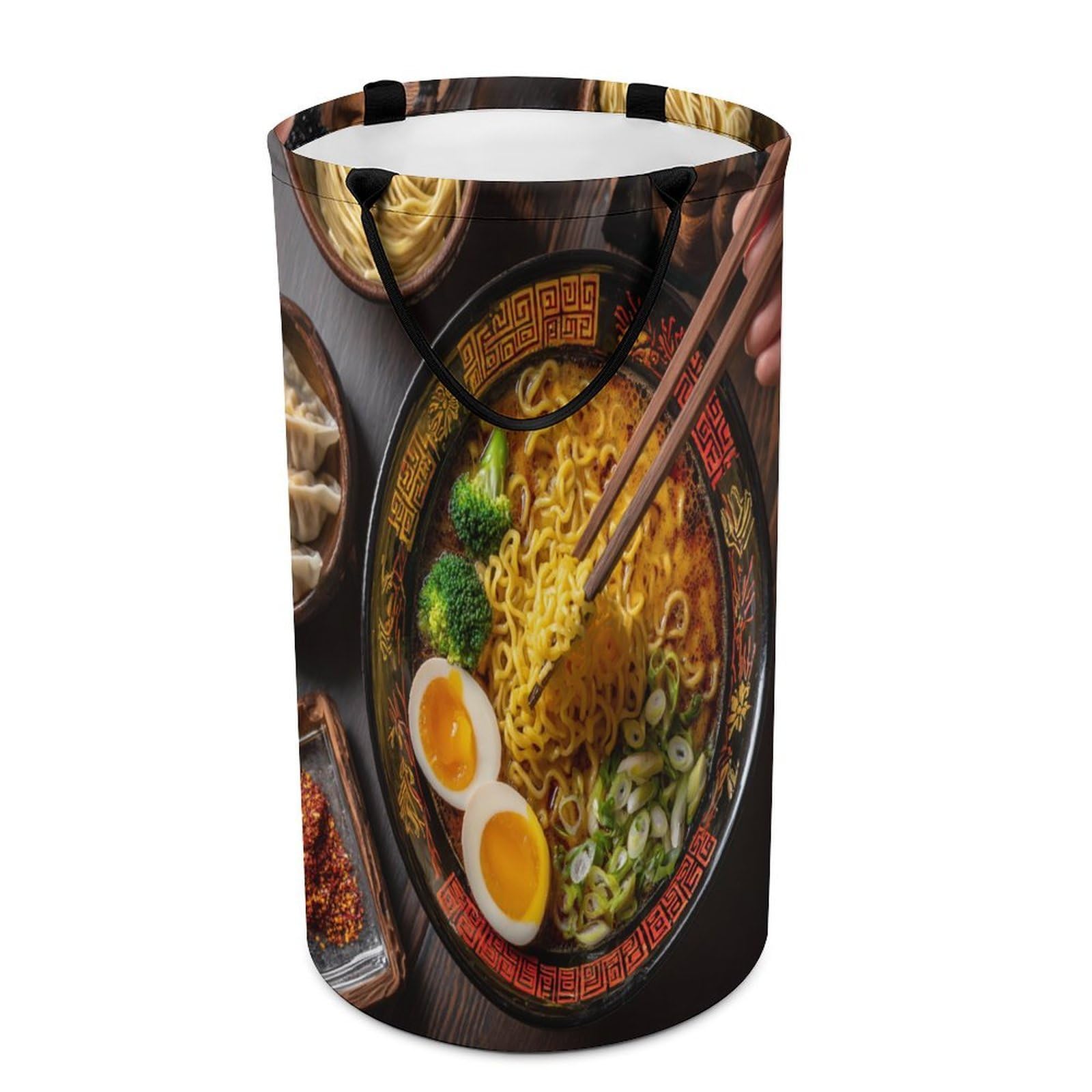 LUYYSKY Vintage Funny Ramen Noodle Versatile Storage Laundry Basket, Colorful Watercolor Japanese Food Ramen Theme Large Capacity Bathroom Hamper With Handle