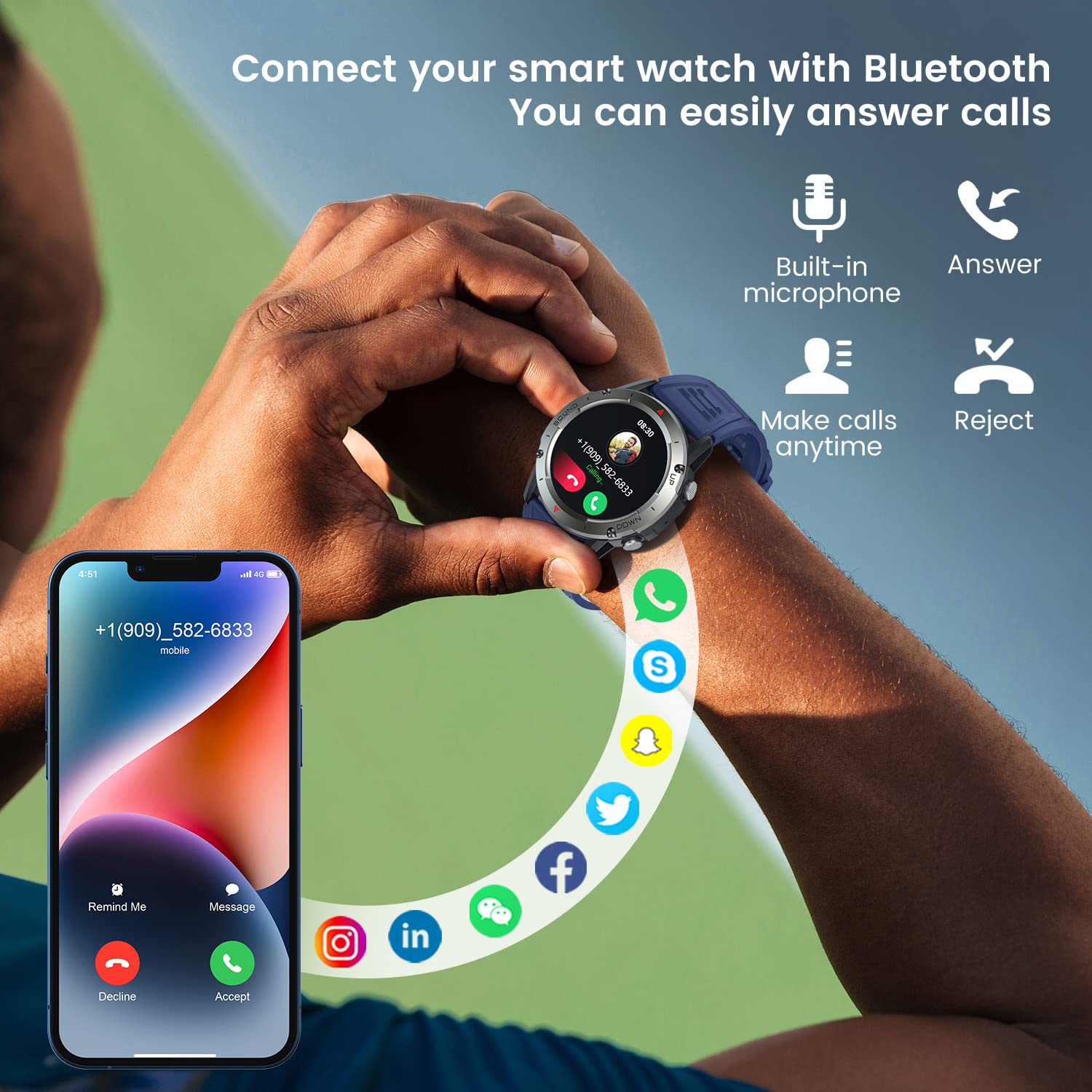 Orologio Smartwatch Uomo Fitness Watch - Cardiofrequenzimetro da Polso Smart Watch con Pressione Sanguigna Sport Tracker con Risposta Chiamate Contapassi Impermeabile Orologi per Android iPhone