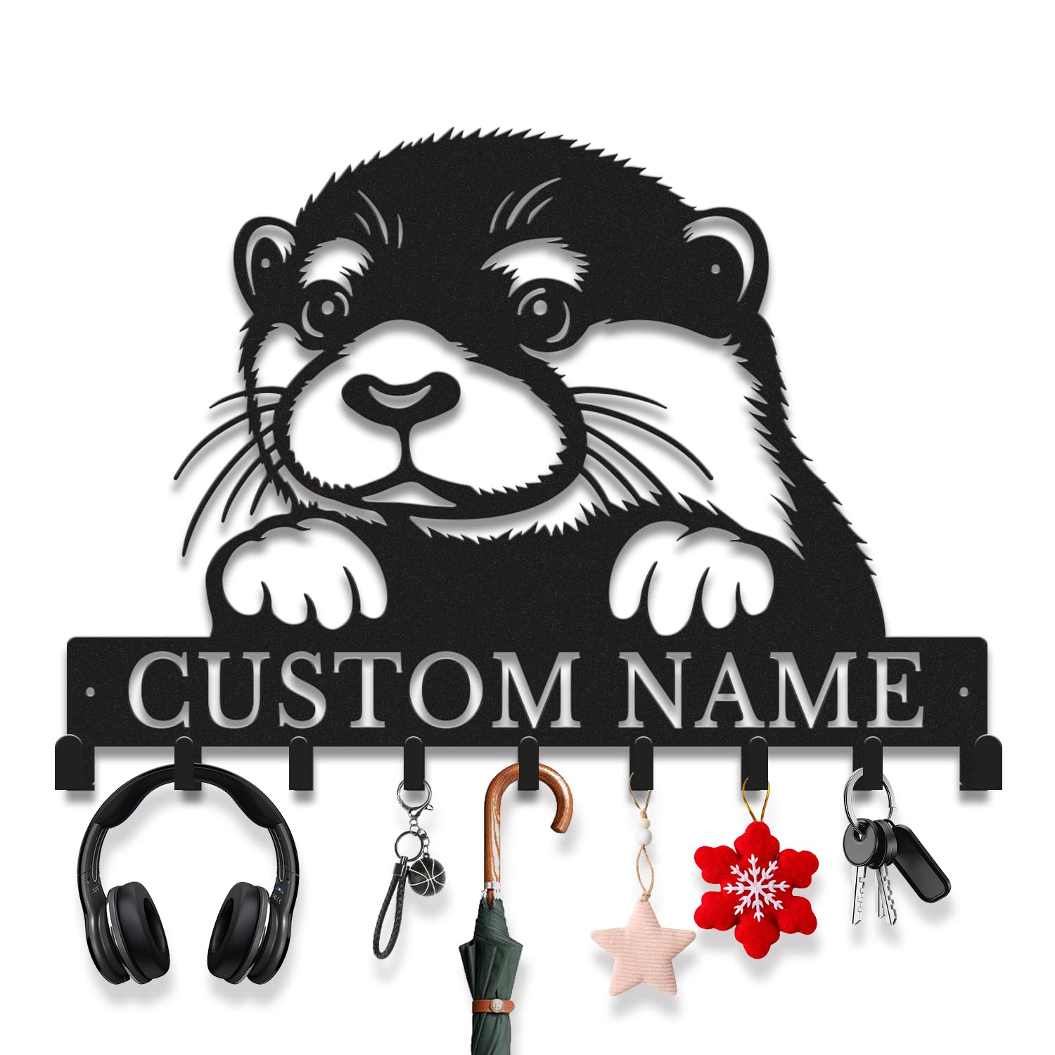 Avalox Style-2 Personalized Otter Key Holder With Key Hooks – Organizer For Entryway, Living Room, Woodland River Decor, Unique Key Rack For Keys, Leash, Lanyard (Style-2)