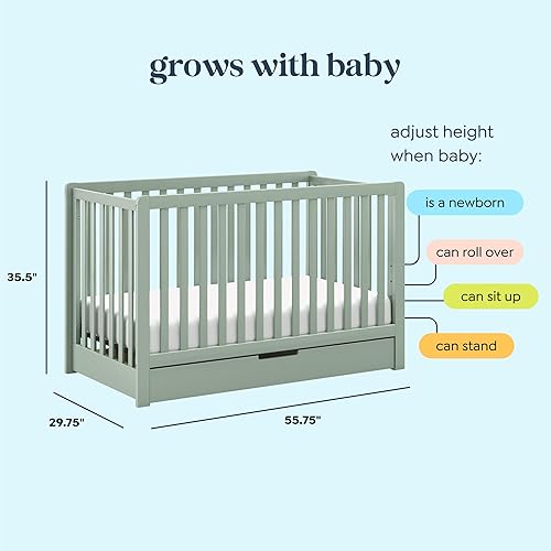 Miniatura 3 de Carter's by Davinci Colby - Cuna convertible 4 en 1 con cajón nido en salvia claro, certificado Greenguard Gold, almacenamiento para cuna Savia