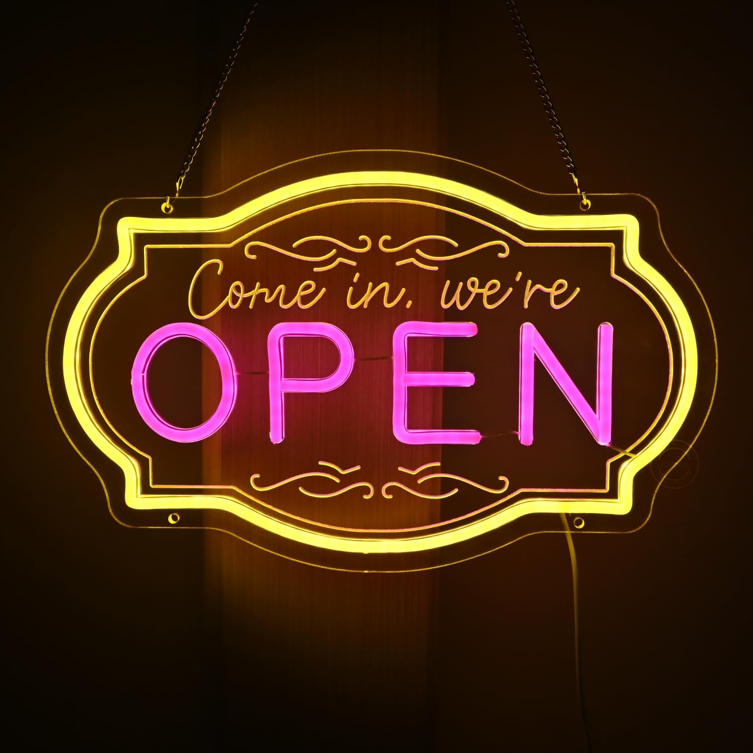 Britrio LED Open Sign for Shop Window Advertisement Display Open Neon Sign for Bar Pub Cafe Restaurant Clothing Store Beauty Salon Wall Storefront Decor 5V USB Powered with Dimmer Switch Yellow Pink