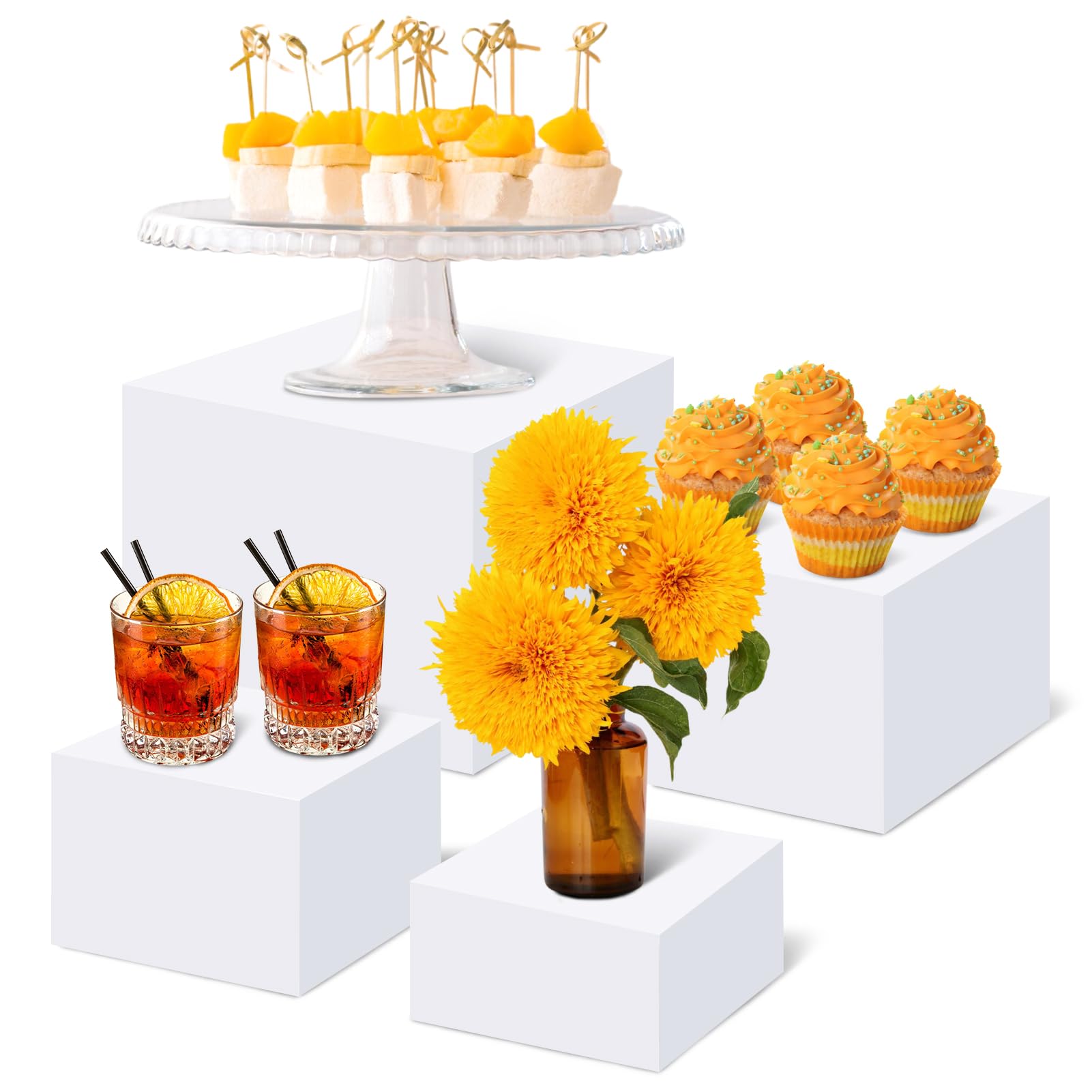 4 PCS Buffet Risers - Acrylic Display Stands With Foldable Bases For Desserts, Cakes, Decor