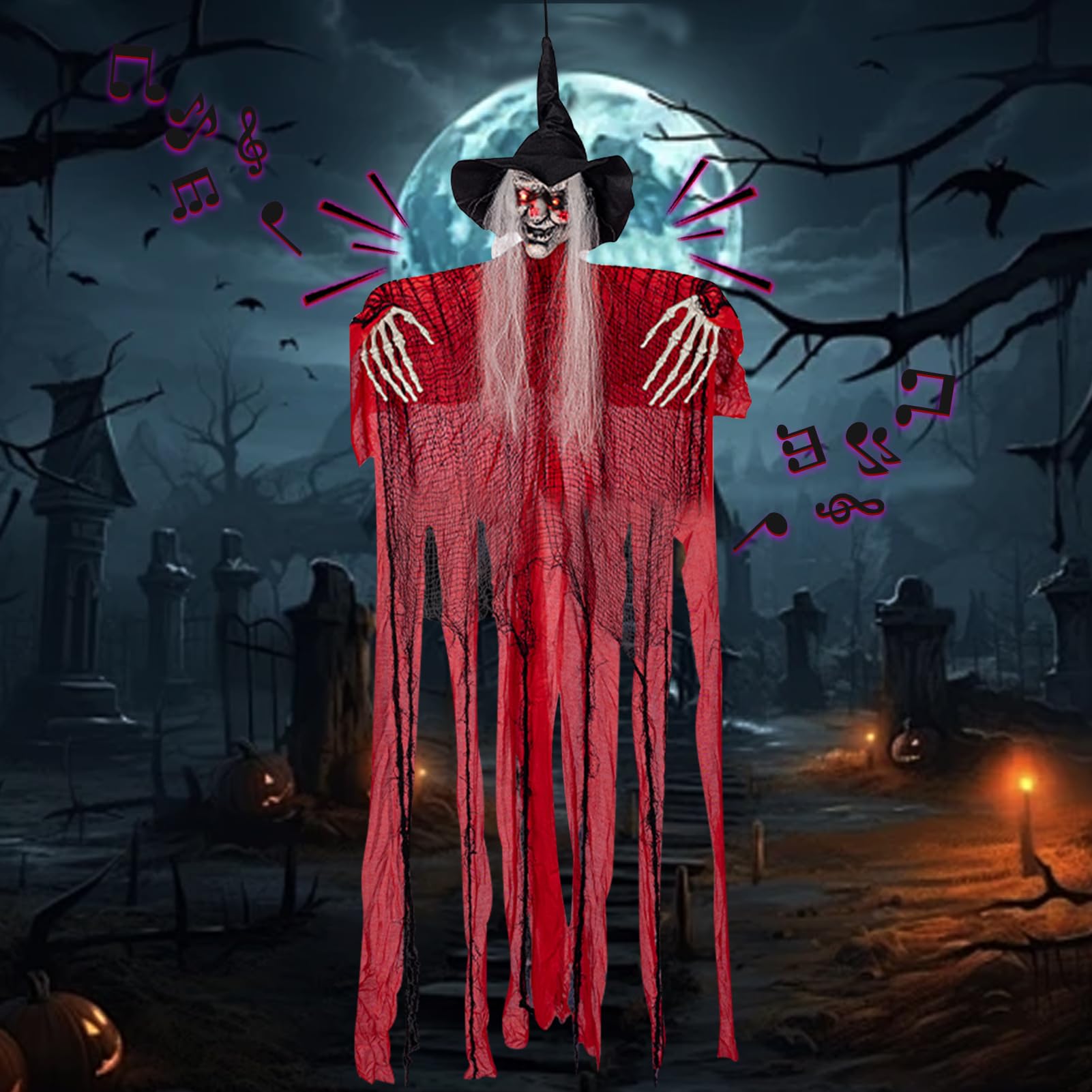 Halloween Animierter Totenkopf – Leuchtende Augen, Gruselige Geräusche, Beweglicher Mund, Mit Sensor, Für Outdoor-Deko