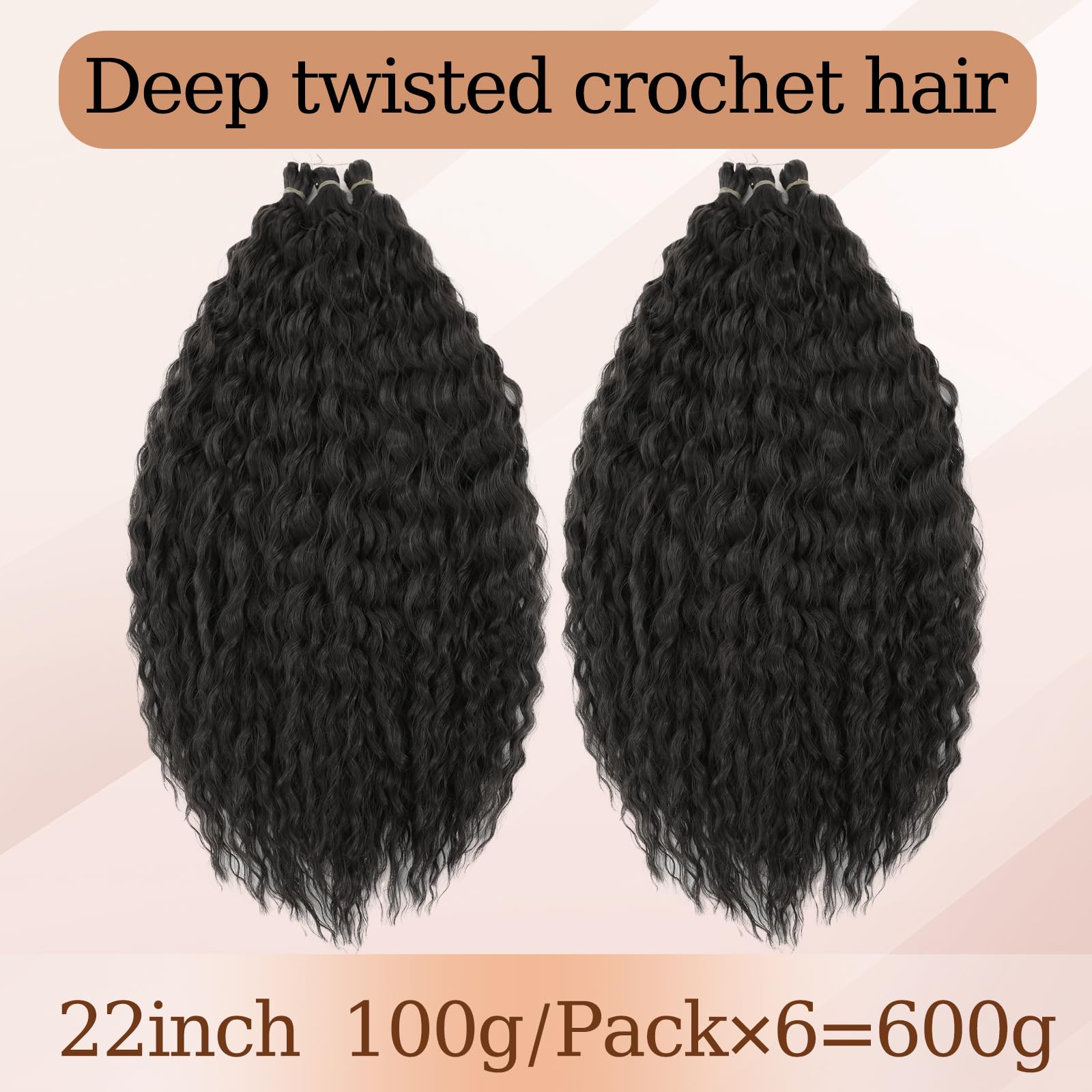 TAOYEMY Deep Wave Crochet Curly Braiding Hair 22 Inch 6 Packs Ocean Wave Crochet Hair Extensions Synthetic Curly Crochet Hair For Women (1B - Image 4