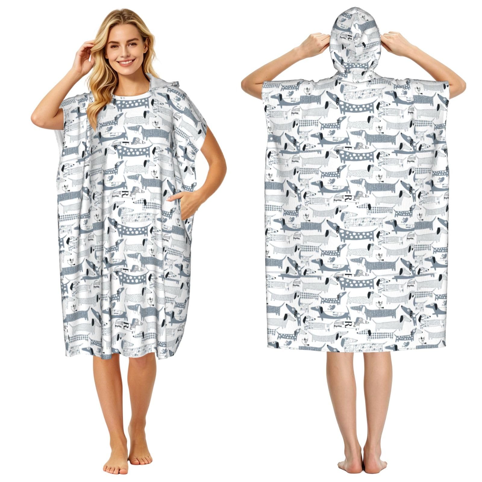 Poadnly Dachshund Dogs, Adult Hooded Beach Towel 90 x 110 cm,Changing Bath Robe, Surf Poncho Towel For Women Men