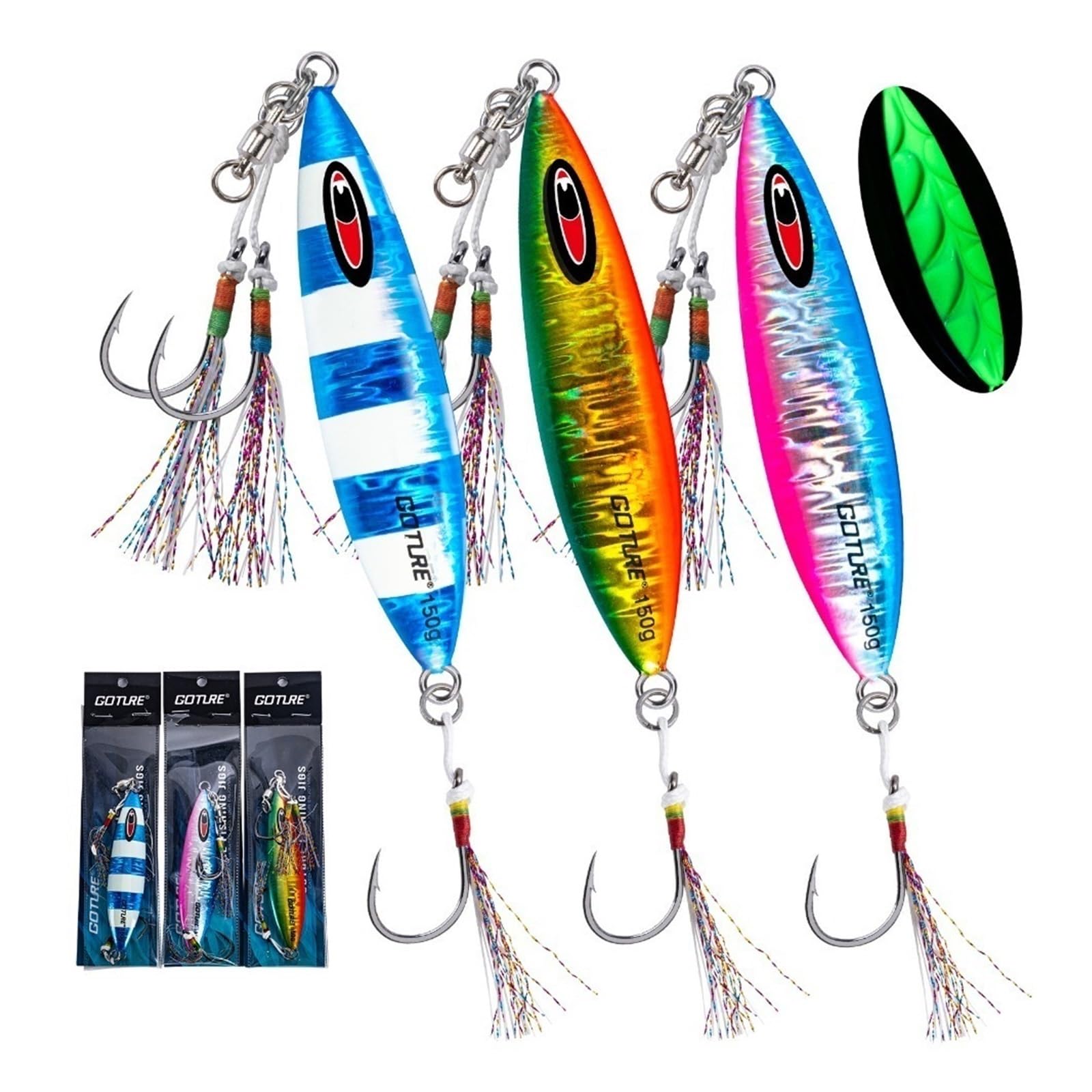 Esche da Pesca 100/150/250g Richiamo di Pesca in Metallo 3psc Jig Richiamo di Pesca Lento Jig Doppi Ganci Attrezzatura da Pesca Esche Artificiali Artificiali da Pesca