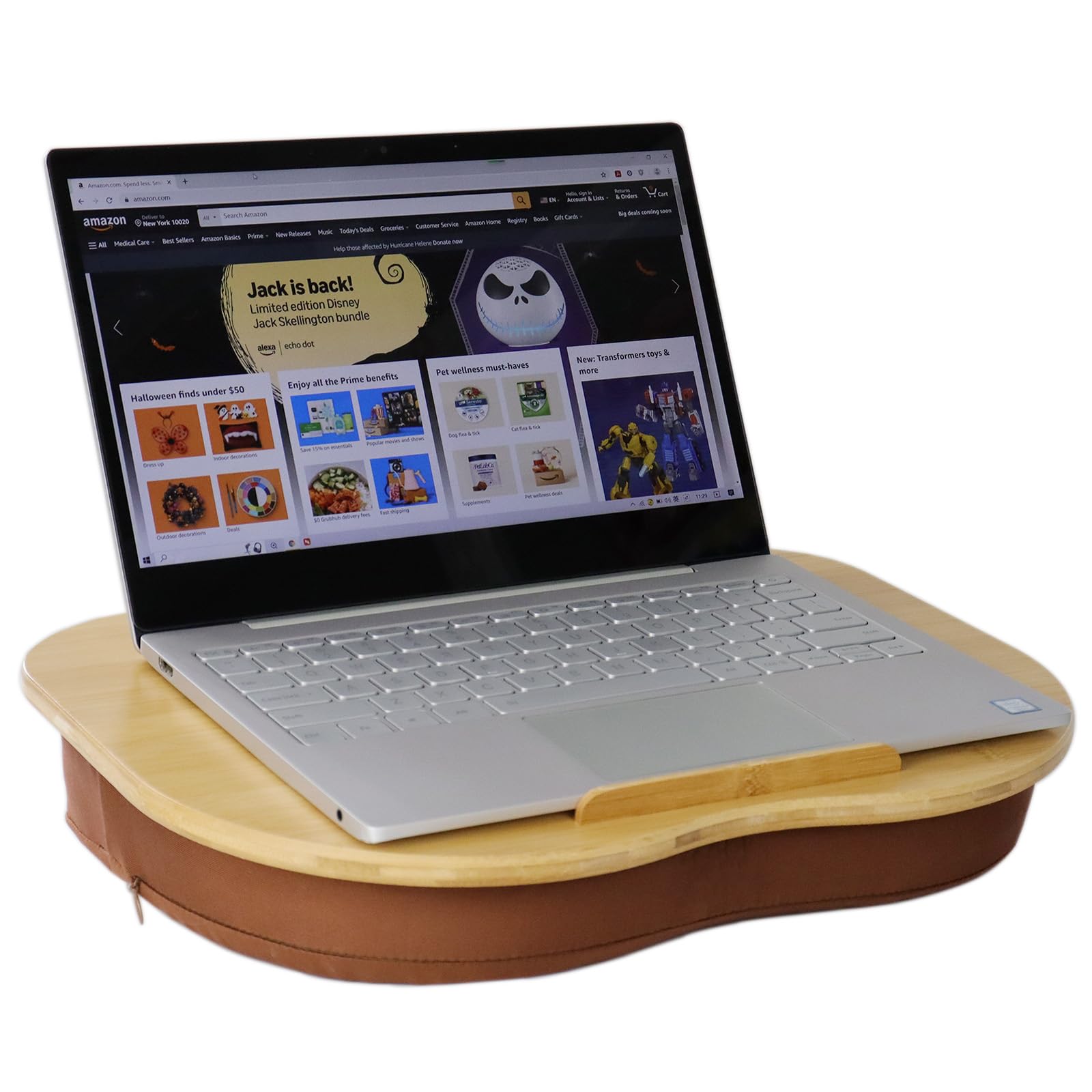 Lap Desk for Laptop with Cushion-Fits up to 15 inch Bamboo Computer Laptop Stand with Phone Hoder Anti-Slip
