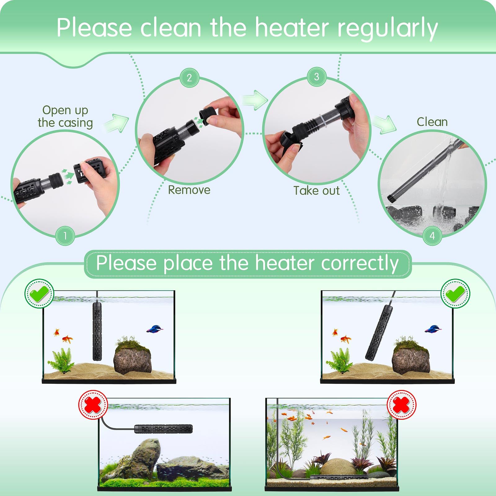 AQQA Aquarium-Heizung, 800 W Aquarium-Heizung mit externer Steuerung von 15 - 33,9 °C, schnelle Heizung, Trockenbrennbeständigkeit und Übertemperaturschutzsystem