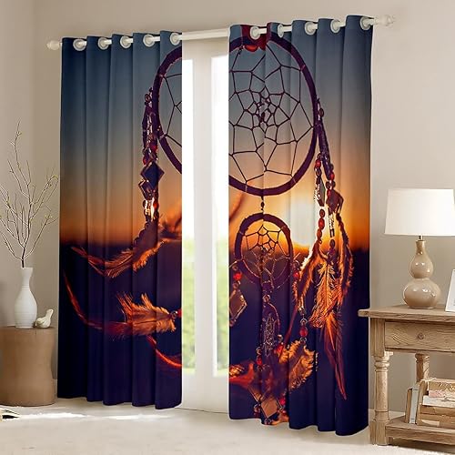 Miniatura 2 de Cortinas bohemias con atrapasueños para niñas, elegantes, bohemias, atrapasueños, cortinas de ventana de plumas hippie indias para niños,