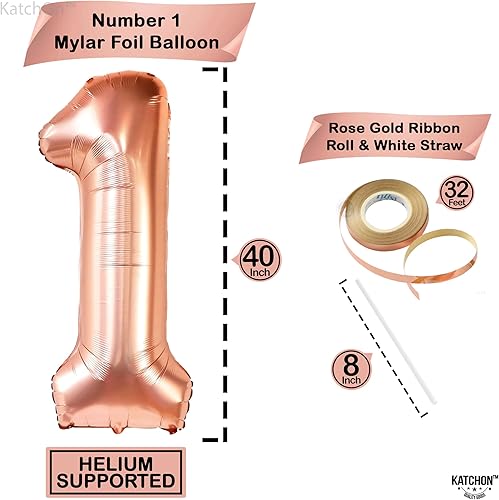 Miniatura 6 de KatchOn, Globo de oro rosa con el número 1, paquete de 2, globo número uno, globo de oro rosa  1 globo para decoraciones de primer cumpleaños y