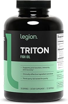 كبسولات زيت السمك LEGION Triton - أحماض أوميغا 3 الدهنية الأساسية ثلاثية القوة مع فيتامين E وزيت الليمون لتحقيق أقصى قدر من الامتصاص والنضارة والنقاء - 2400 مجم EPA & DHA لكل حصة، 30 Svgs