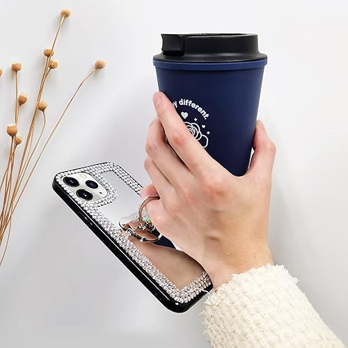 Miniatura 7 de LUVI Compatible con iPhone 14 Pro Max - Funda de espejo linda para mujeres y niñas, diamantes de imitación con diamantes de imitación con anillo y