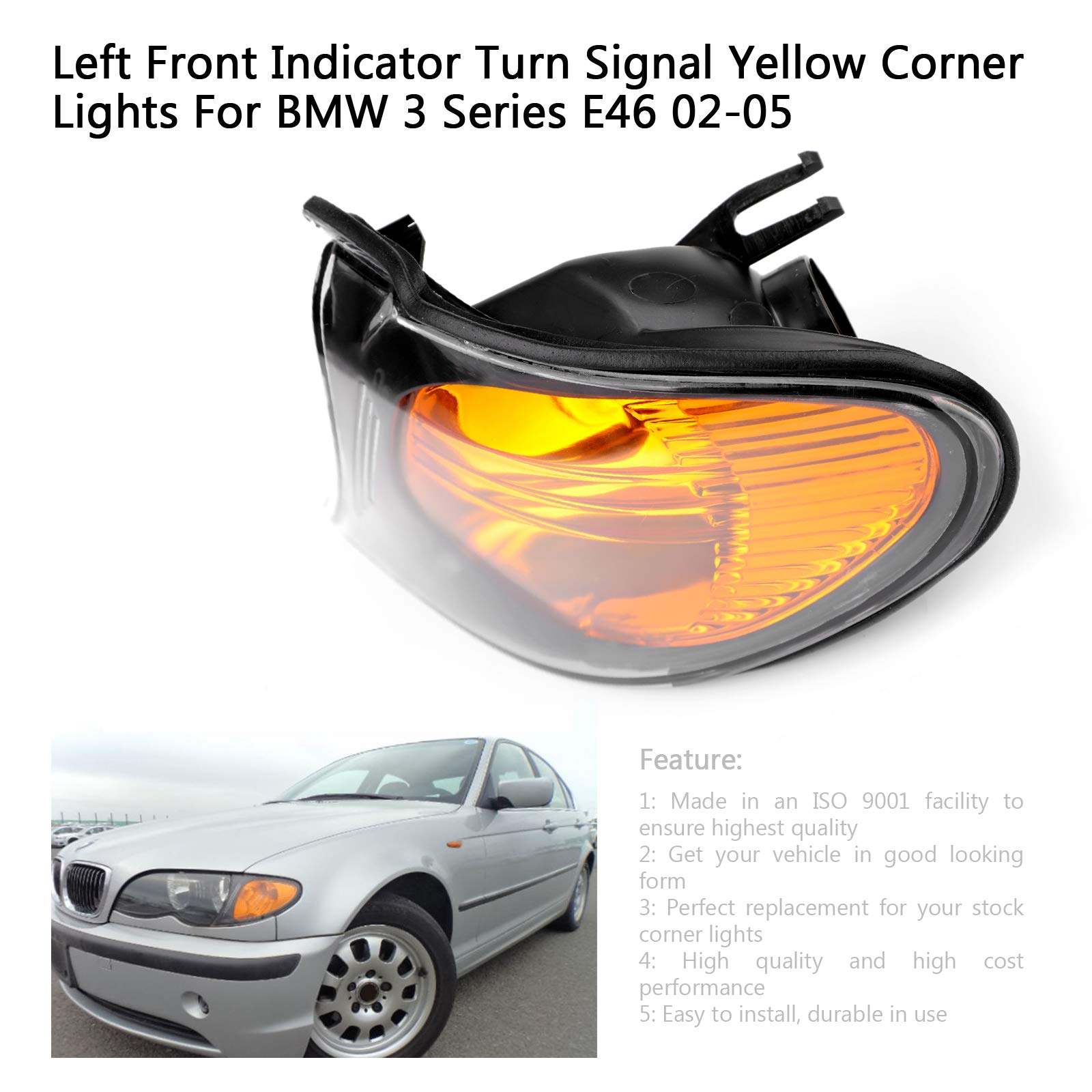 MAD HORNETS Left Front Indicator Turn Signal Yellow Corner Lights for BMW 325i 325xi 330i 330xi 4-Door 02-05