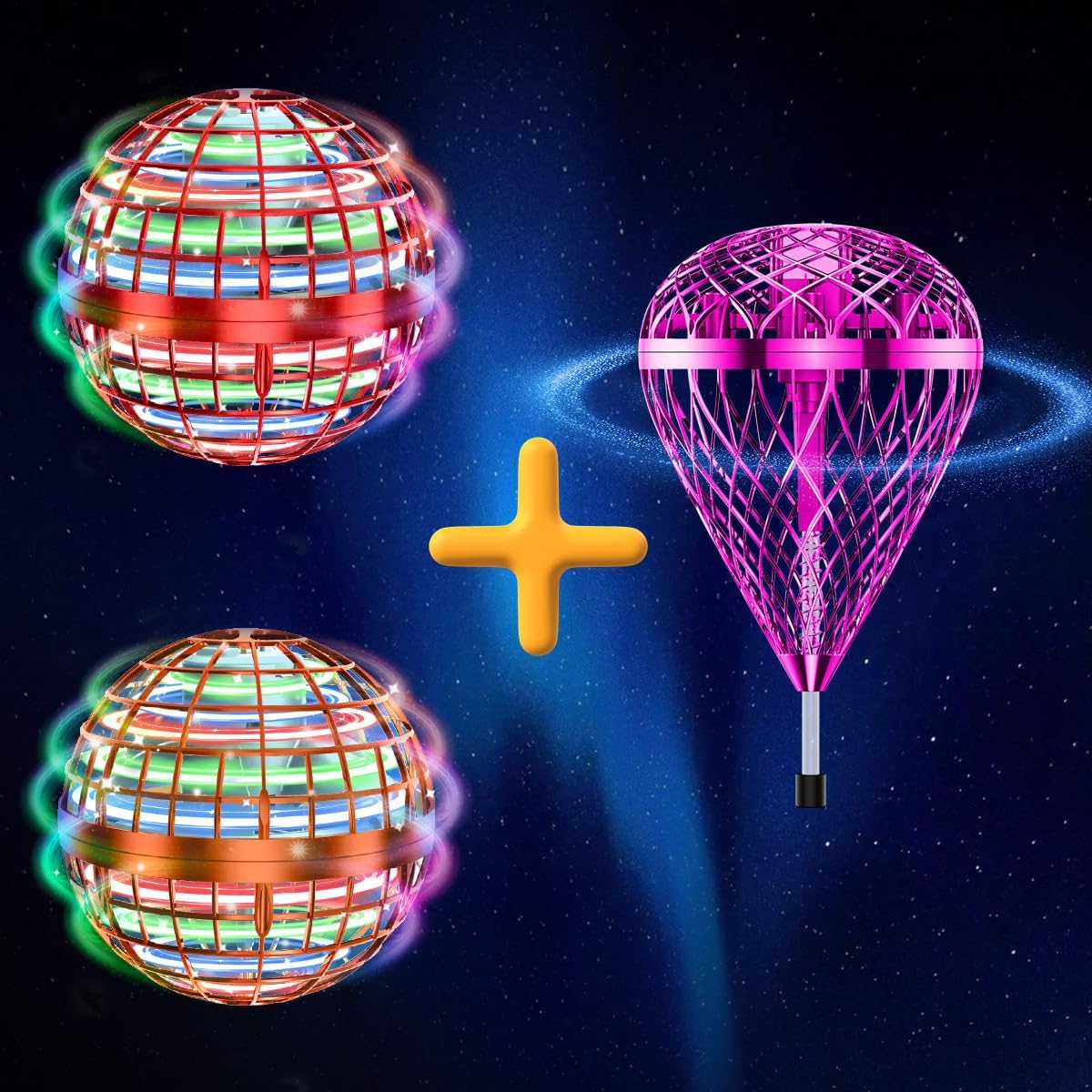 Tikduck 1 Red and 1 Pack Orange Flying Orb Ball, 1 Pack Purple Flying Bouncing Ball Toy, 2025 Cool Stuff Christmas Birthday Toy Gift, for Kids Age 6 7 8 9 10