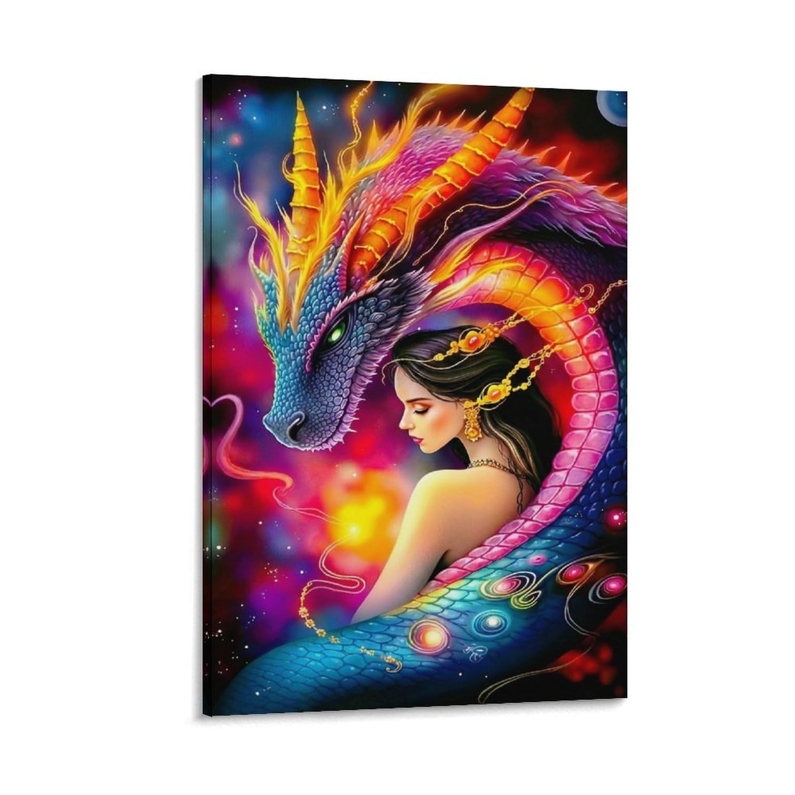 DHBANEIOK Fantasy Dragon Woman Poster Artwork Giclee Canvas Prints Modern Canvas Wall Art Picture Wall Hanging for Bathroom Wall Decor 20x30inch(50x75cm)