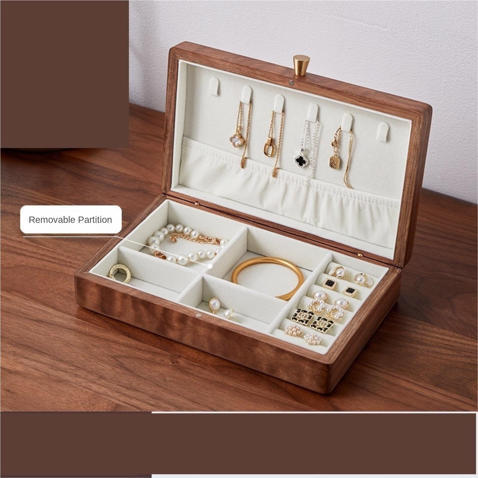 Joyas Caja Gabinete De Joyería Madera Maciza Caja Almacenamiento Anillos Y Pendientes Aniversarios(Brown1)