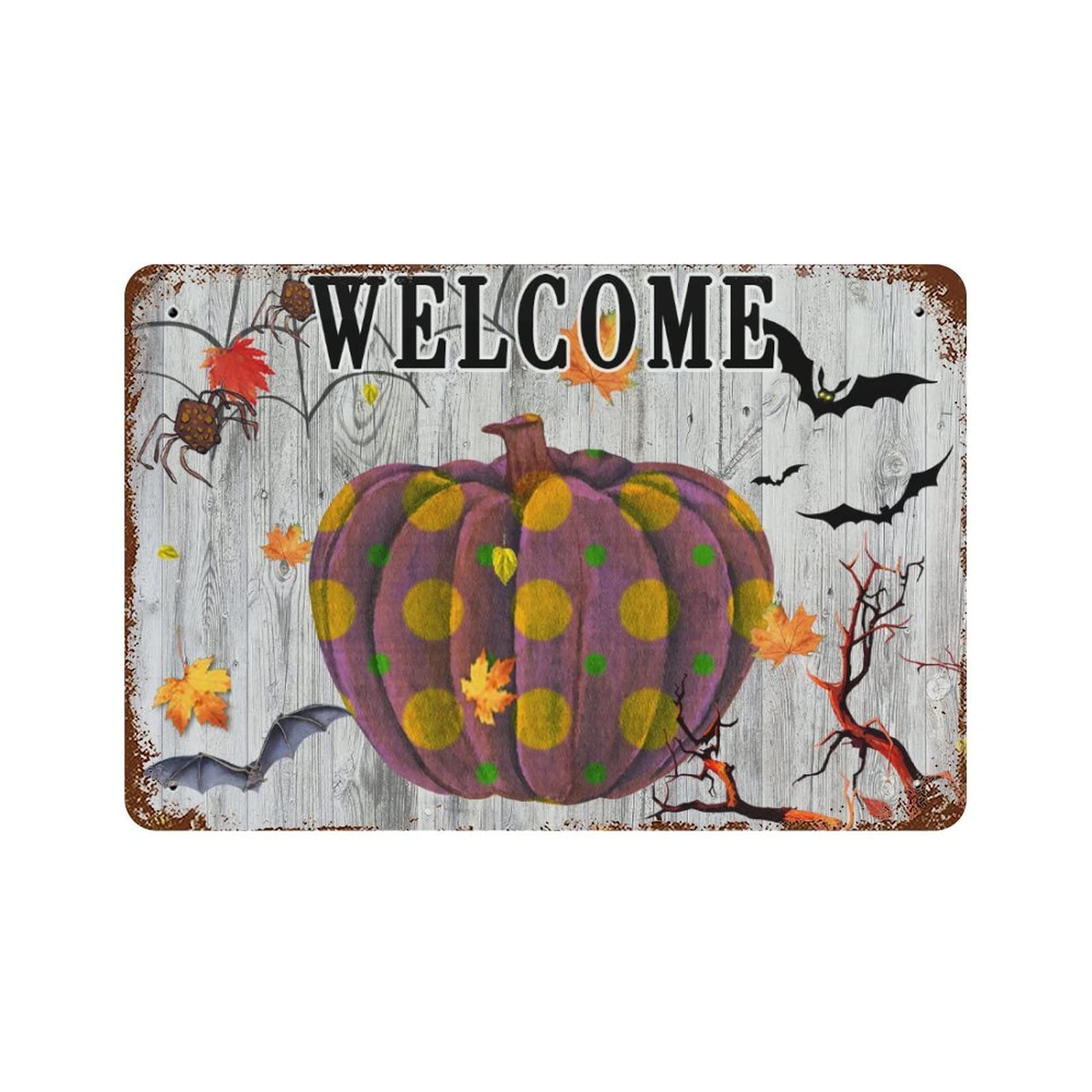 Panneau citrouille d'Halloween en métal 30x45 cm de style vintage