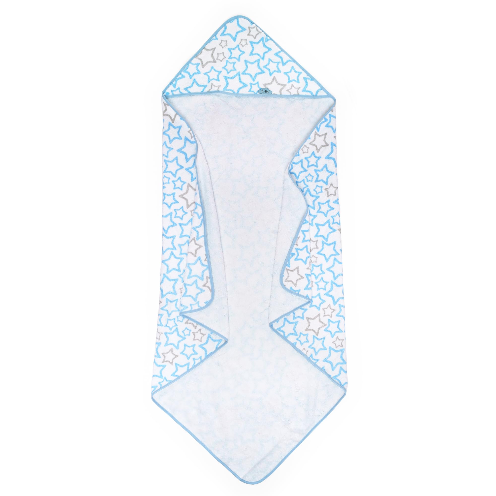 Ti TIN Asciugamano Da Bagno Per Bambini con Cappuccio 100% Cotone | Asciugamano Per Bambini con Cappuccio Morbido e Assorbente con Un Design a Stelle Azzurro, 100x100 cm