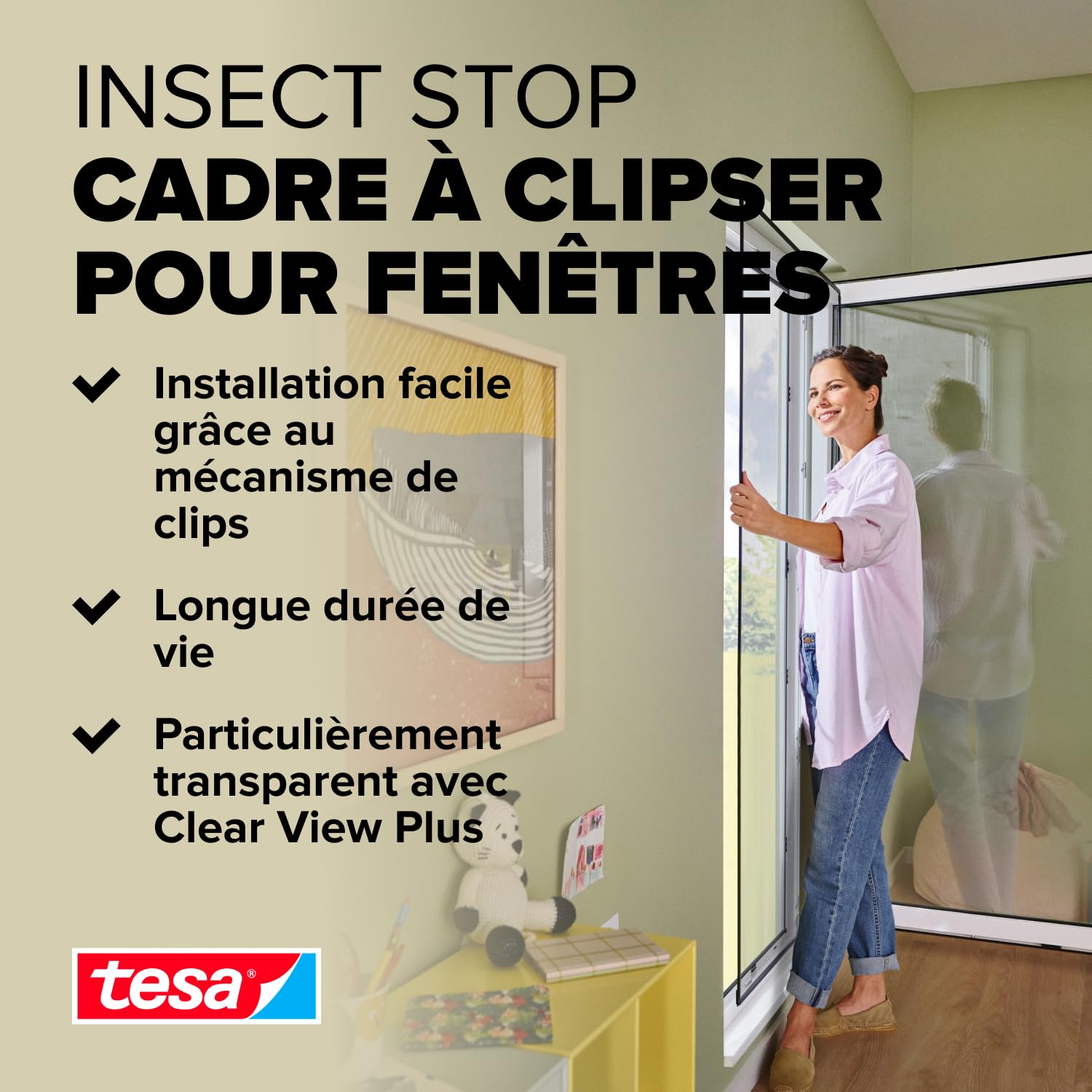 tesa Insect Stop Moustiquaire à Clipser - Grande Fenêtre - 1,2 x 2,4 m