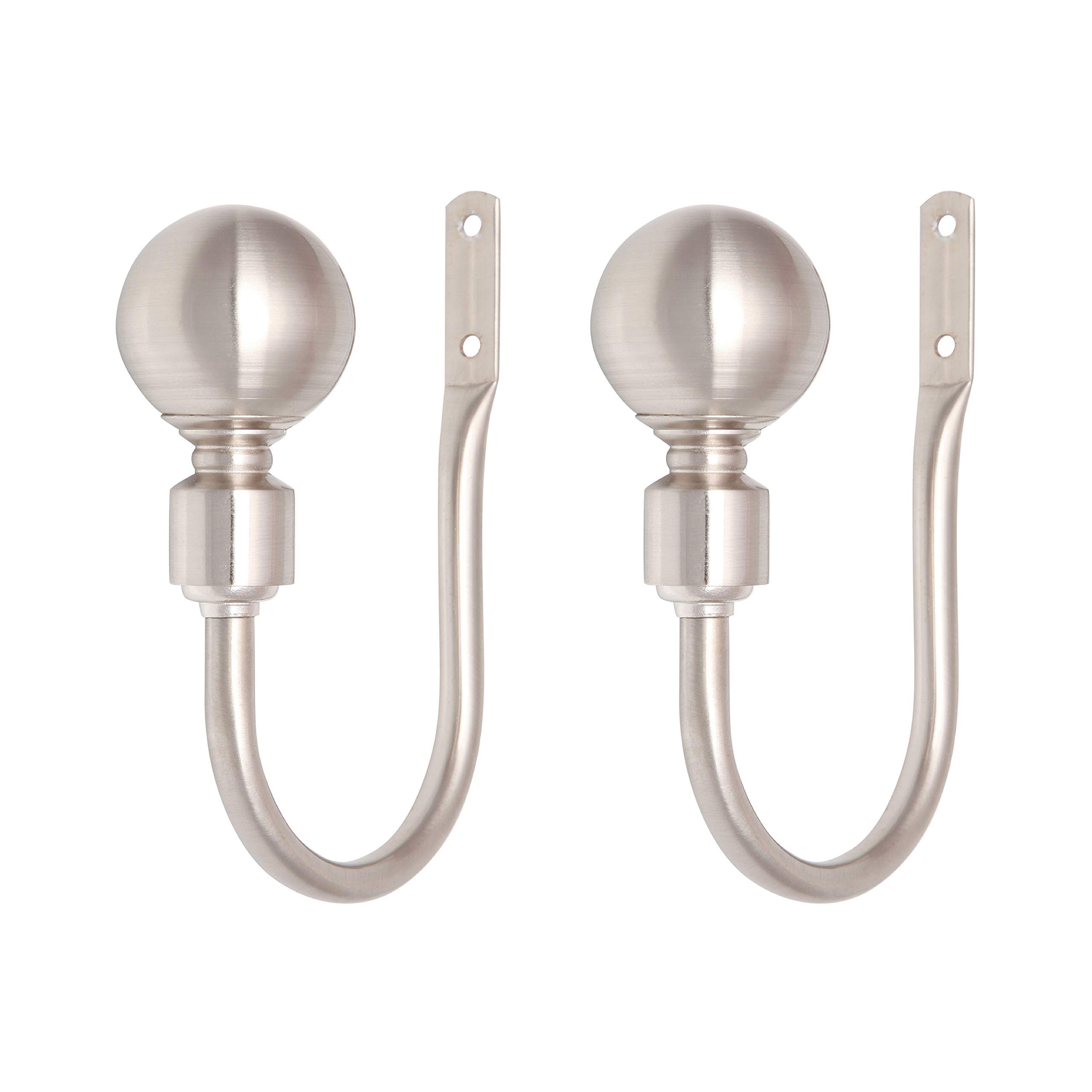 A.Unique HomePlain Round Ball Metal Extendable Curtain Pole with Rings and Fittings, In a Variety of Colours and Sizes (Brushed Steel, Holdbacks)
